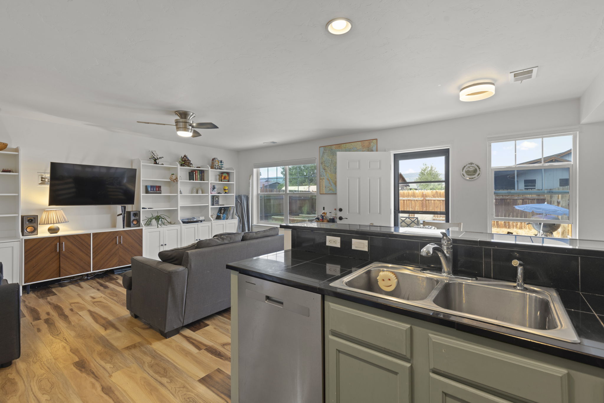 Kitchen with island and stainless appliances in the Kremmling home