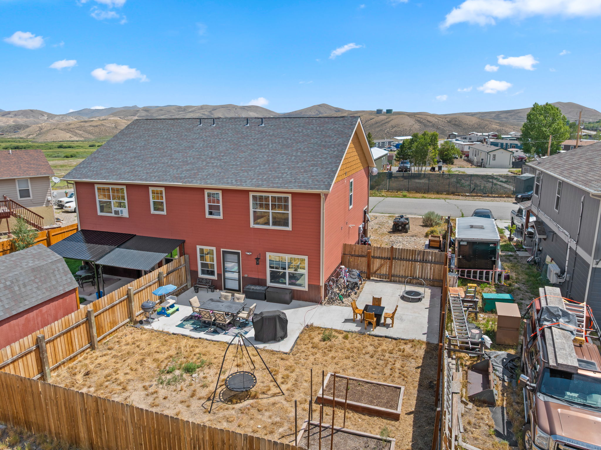 Aerial view of the rear yard and patio at 509 N 12th Street A