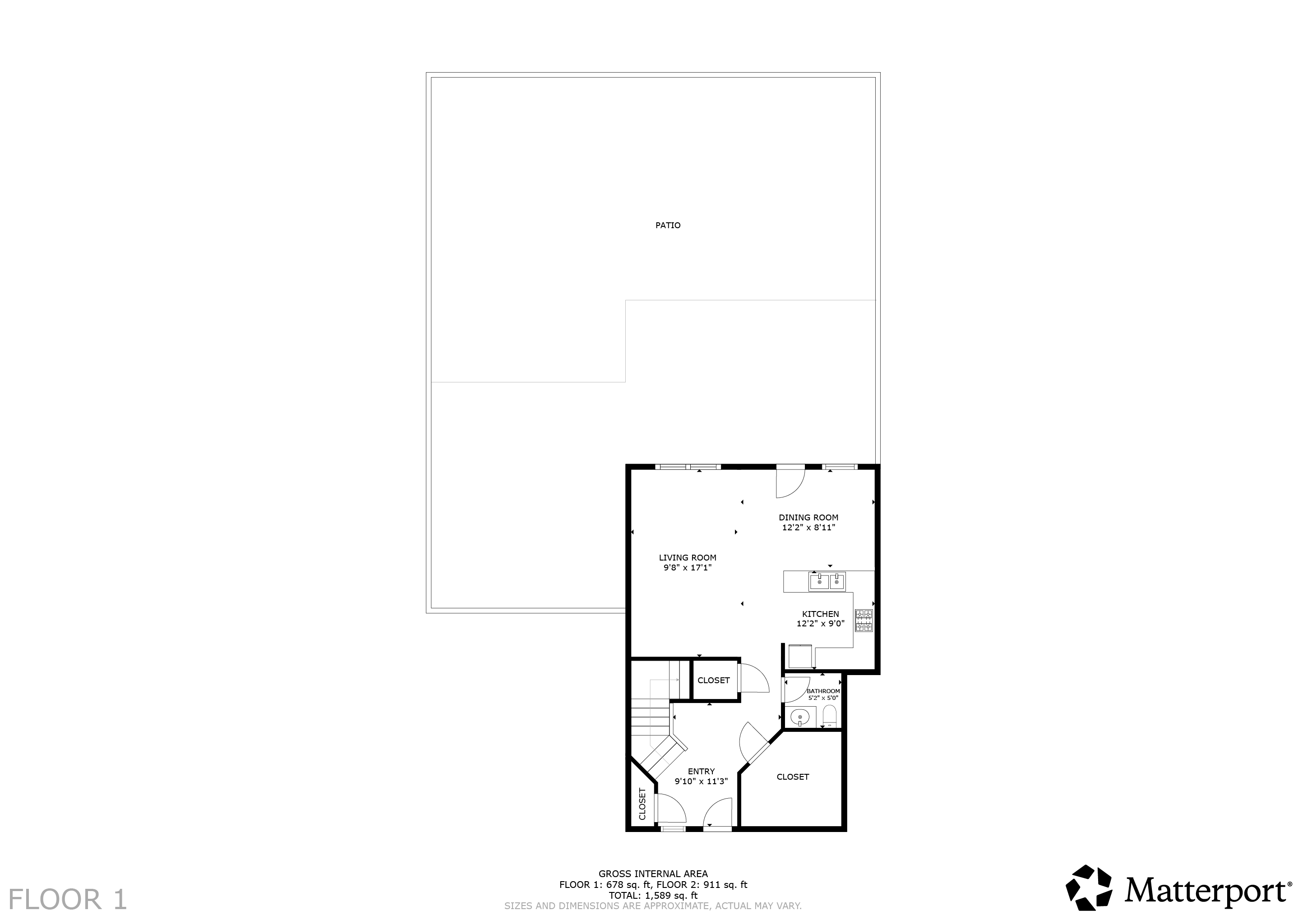 Main level floor plan of 509 N 12th Street Unit A, Kremmling, showing living room, dining room, kitchen, entry, and bathroom