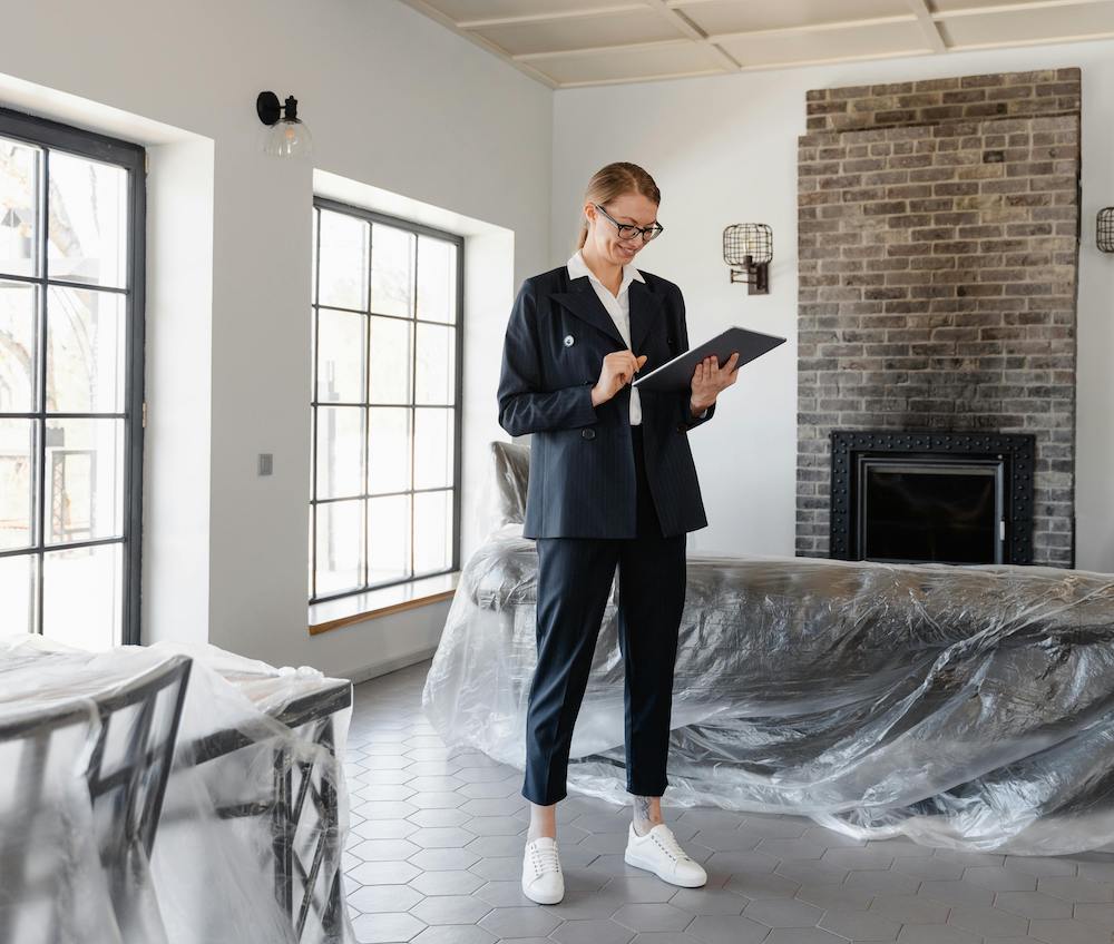 Woman inspecting a house interior