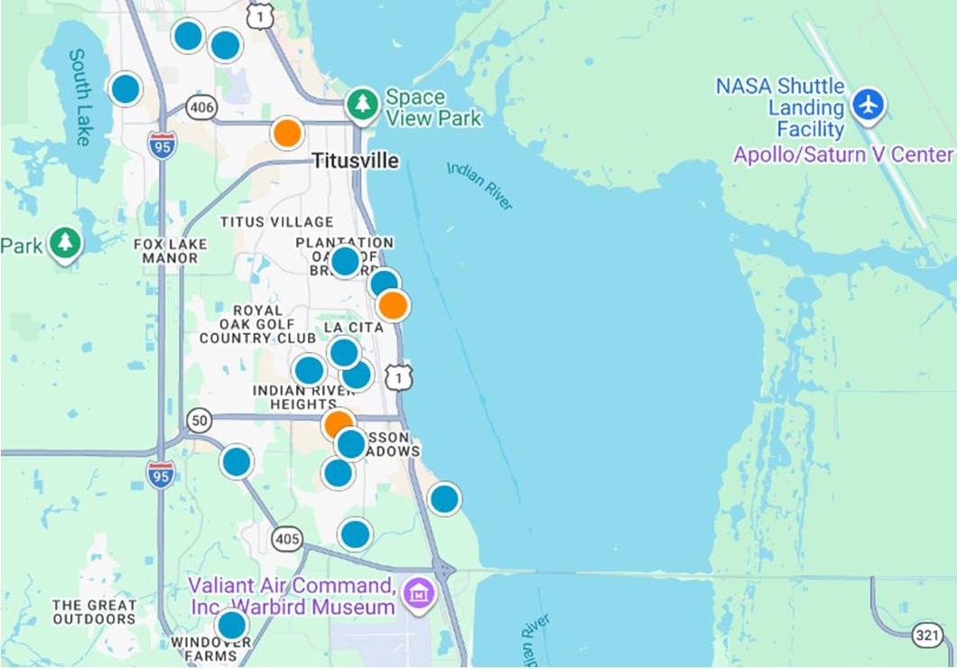 Map showing available homes throughout Titusville, Florida