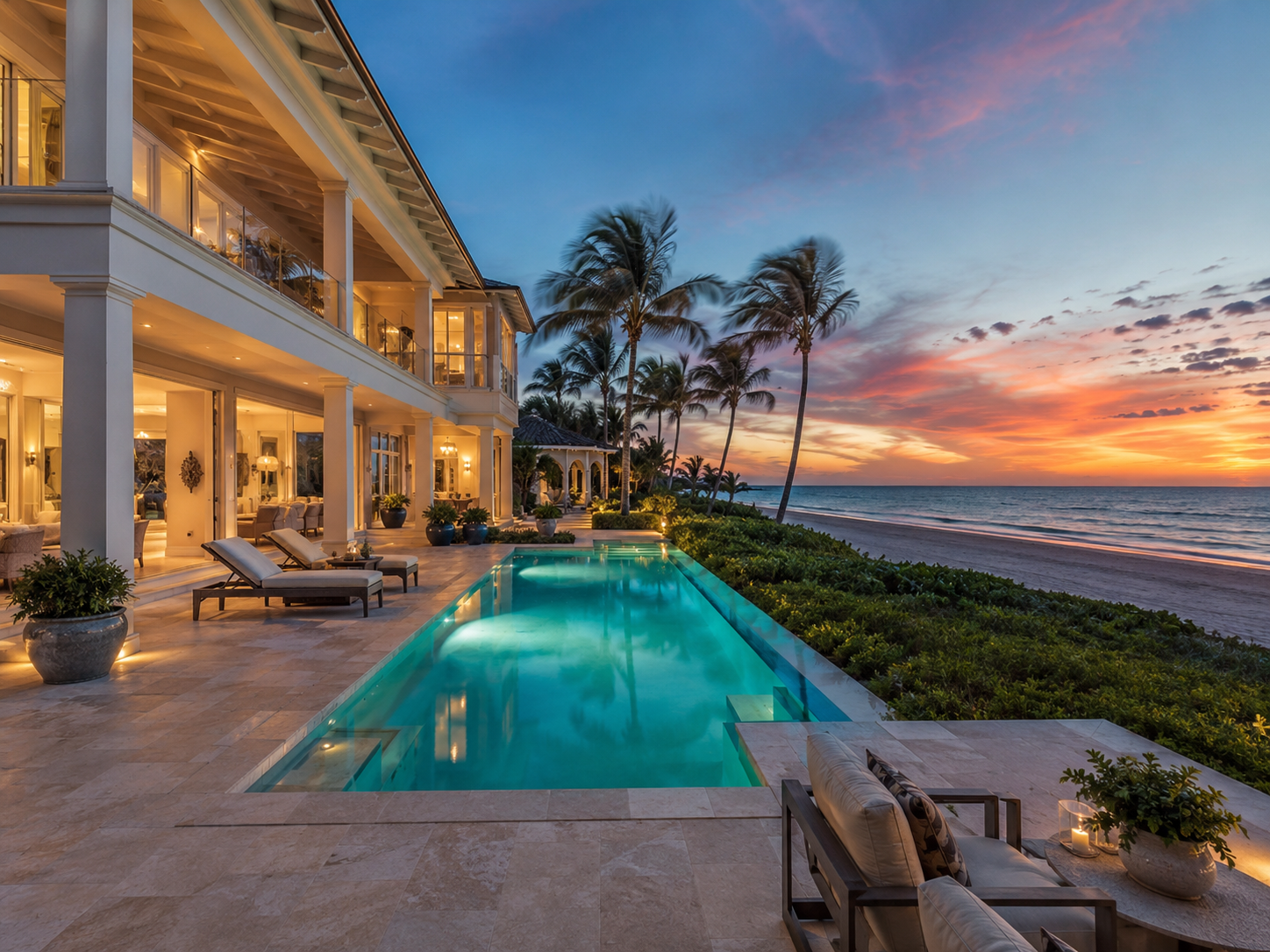 Gulf-front beachfront home in Naples Florida with direct access to the Gulf of Mexico
