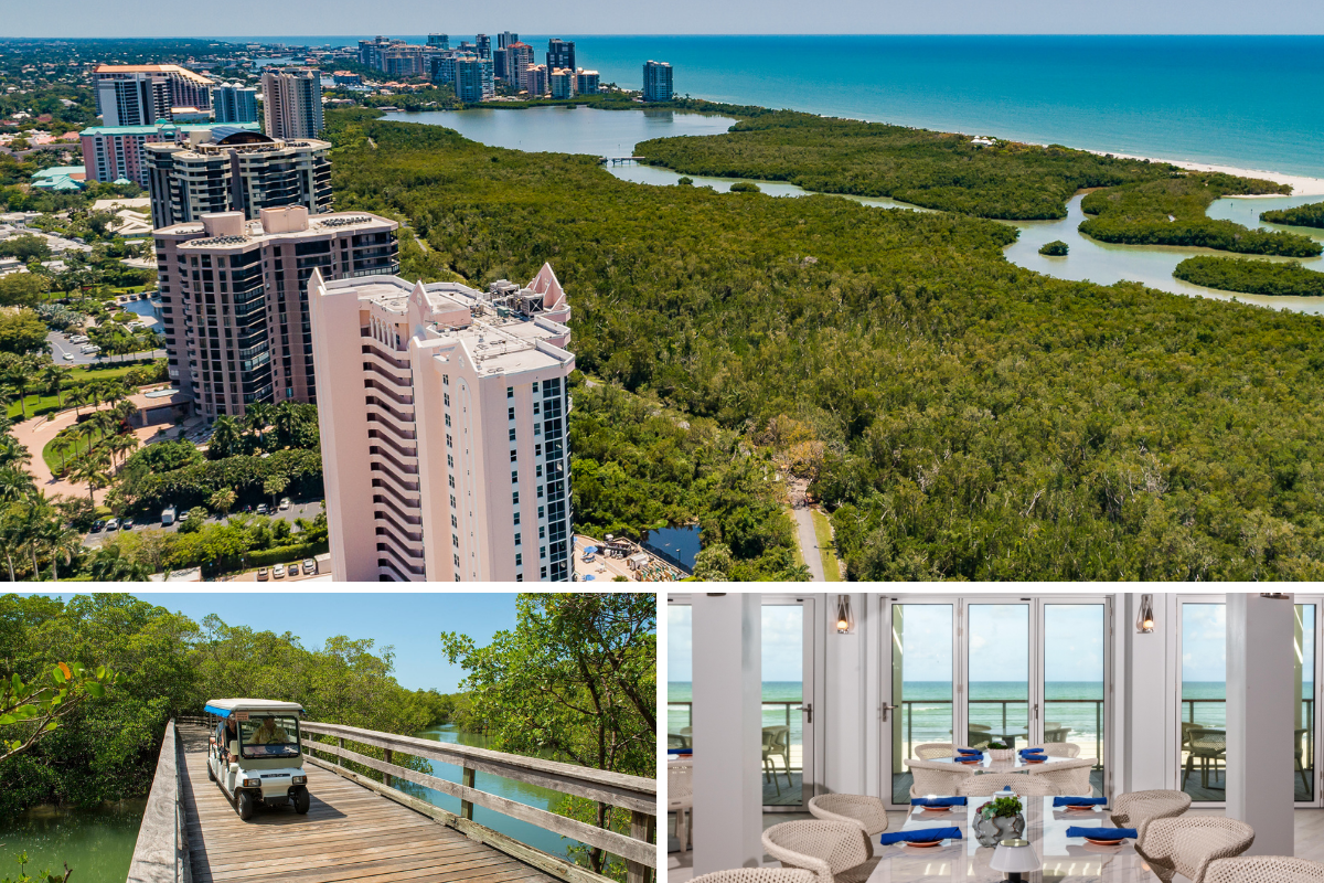 Aerial view of Pelican Bay and neighborhood amenities