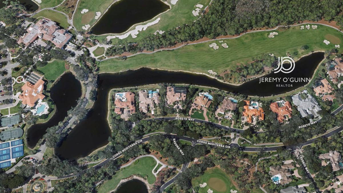 Aerial view of Mediterra golf community in North Naples, Florida