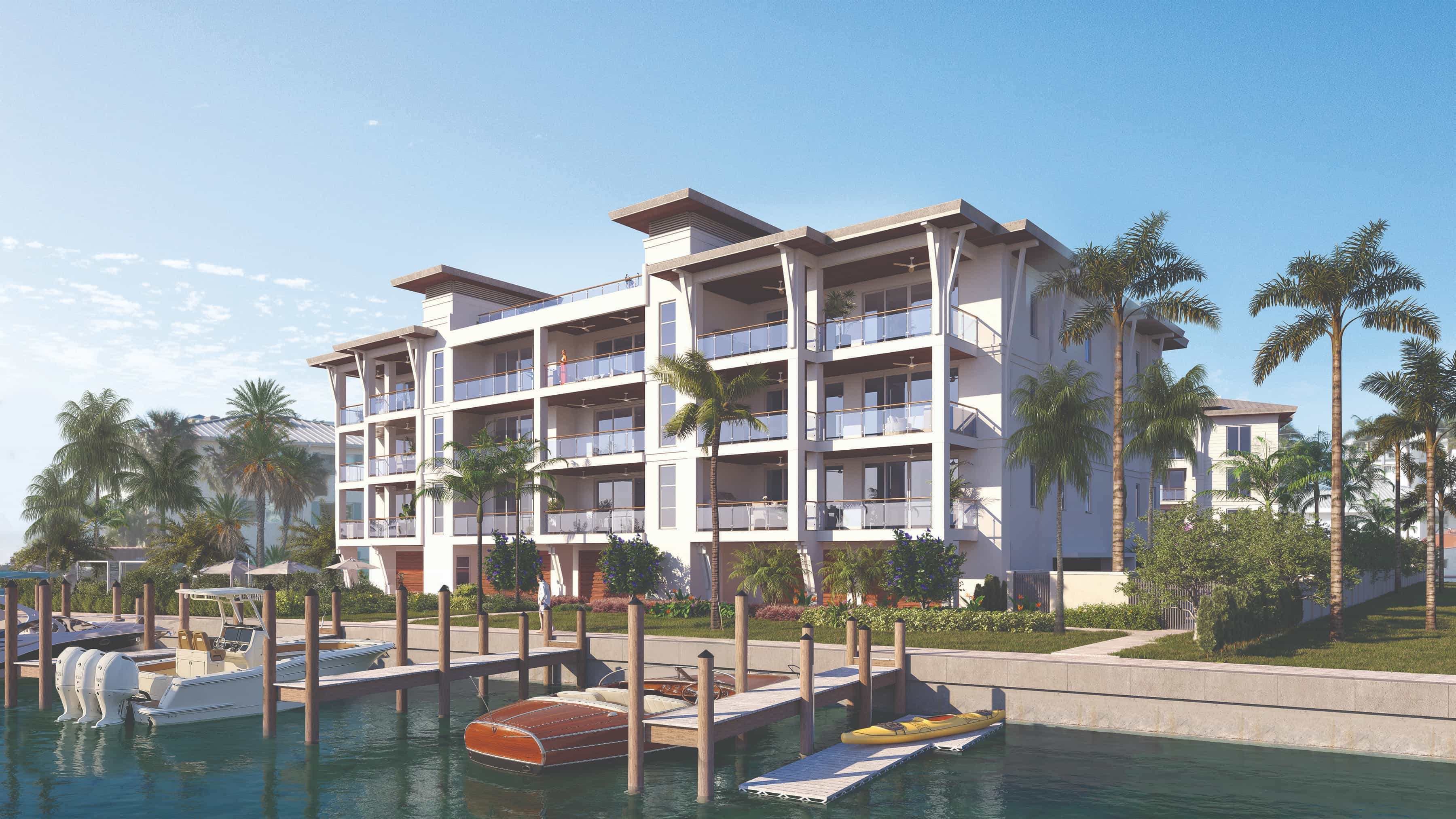 Twenty Twenty Gulfshore private marina, with 11 boat slips and direct Gulf access via Doctor's Pass (artist rendering)