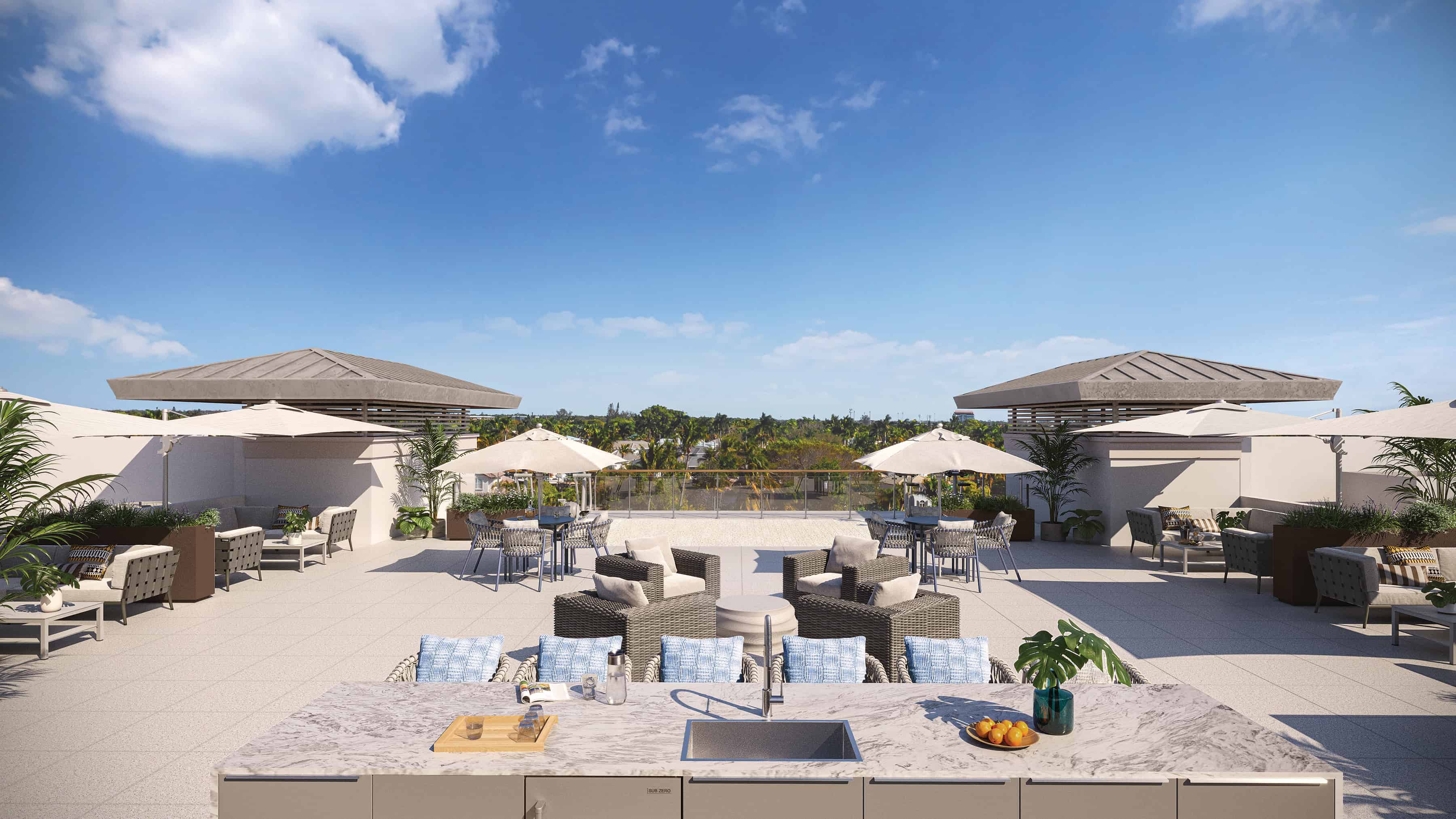 Twenty Twenty Gulfshore rooftop terrace lounge seating with evening atmosphere (artist rendering)