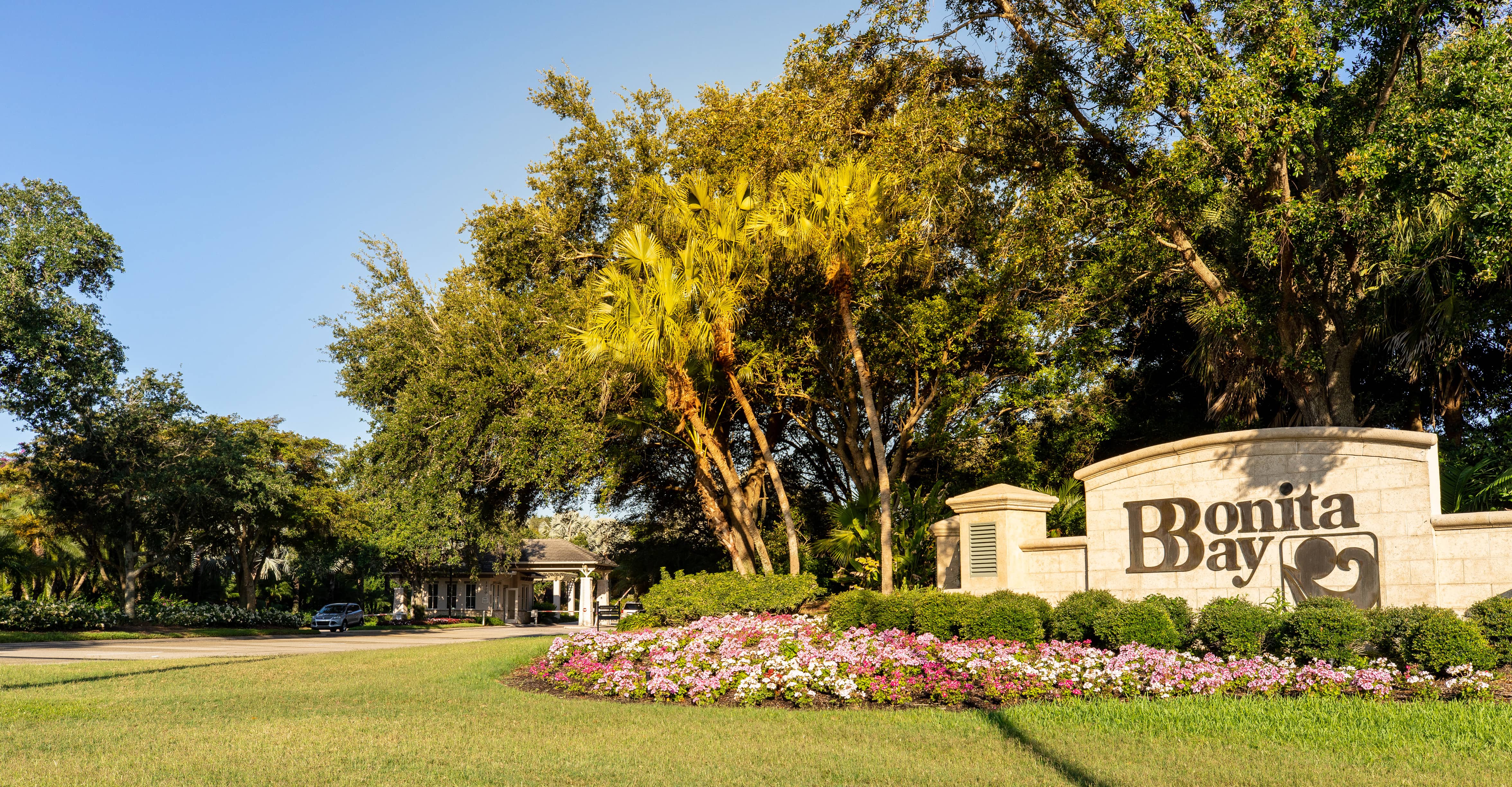 Gated entrance to the Bonita Bay community in Bonita Springs, Florida