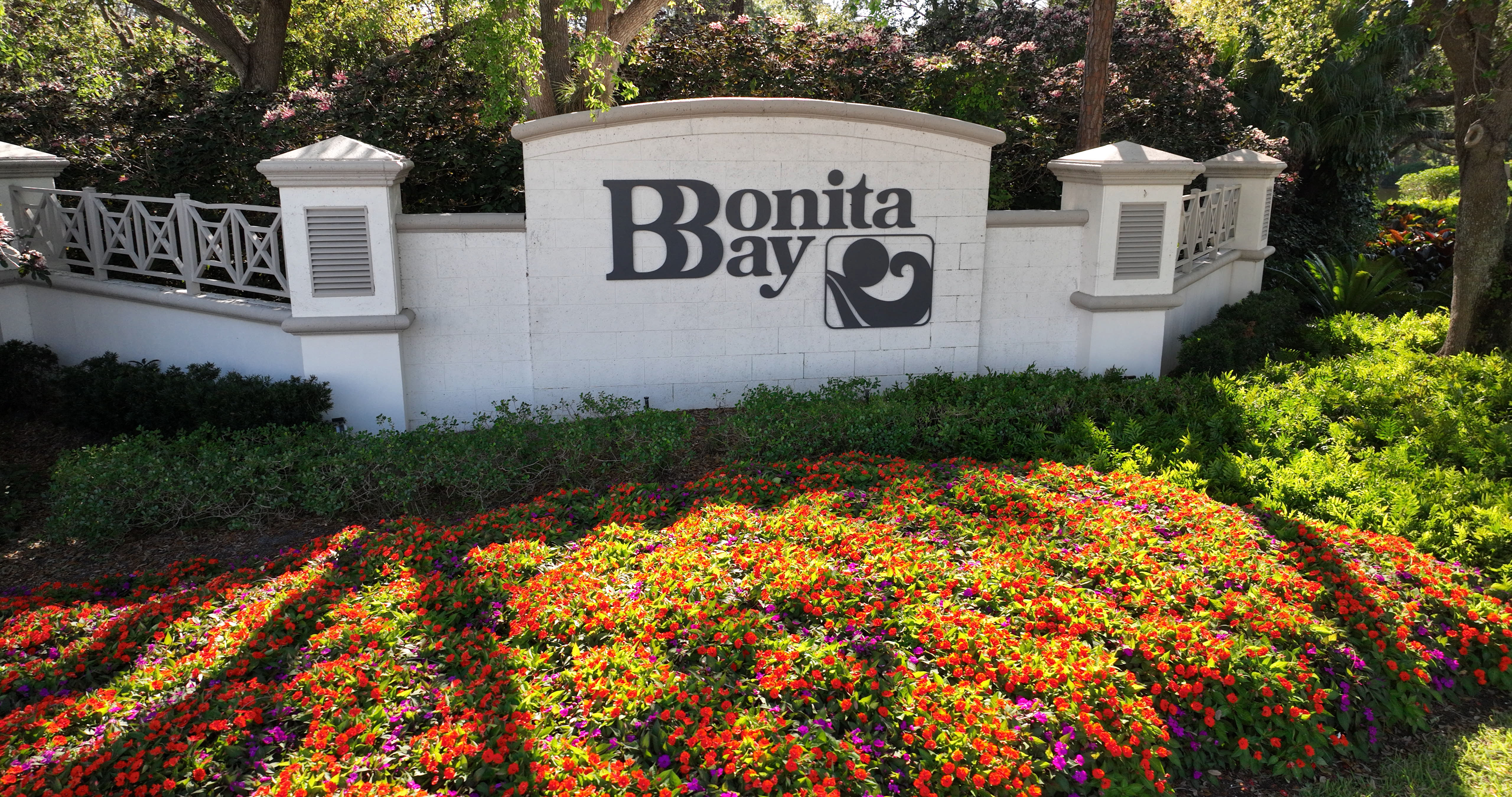Landscaped community entrance at Bonita Bay in Bonita Springs, Florida