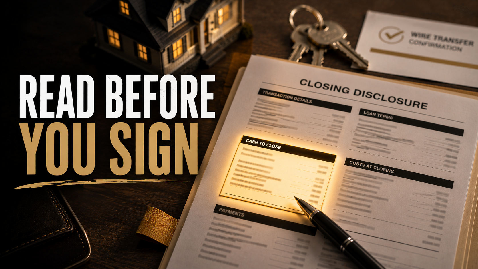 Mortgage closing disclosure documents spread on a desk with a pen and calculator, representing the Jonesboro home buyer closing process