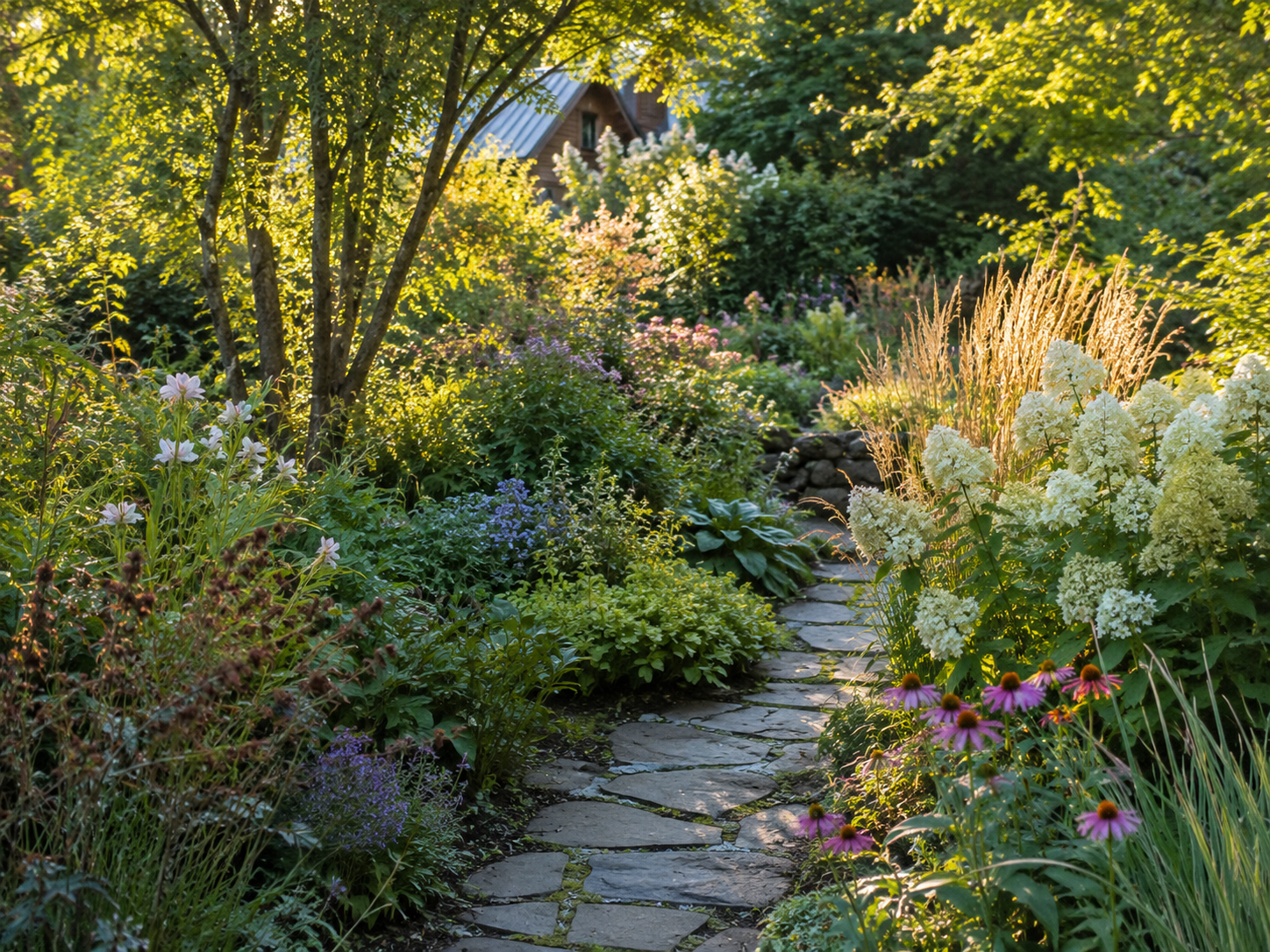Golden hour in a lush garden