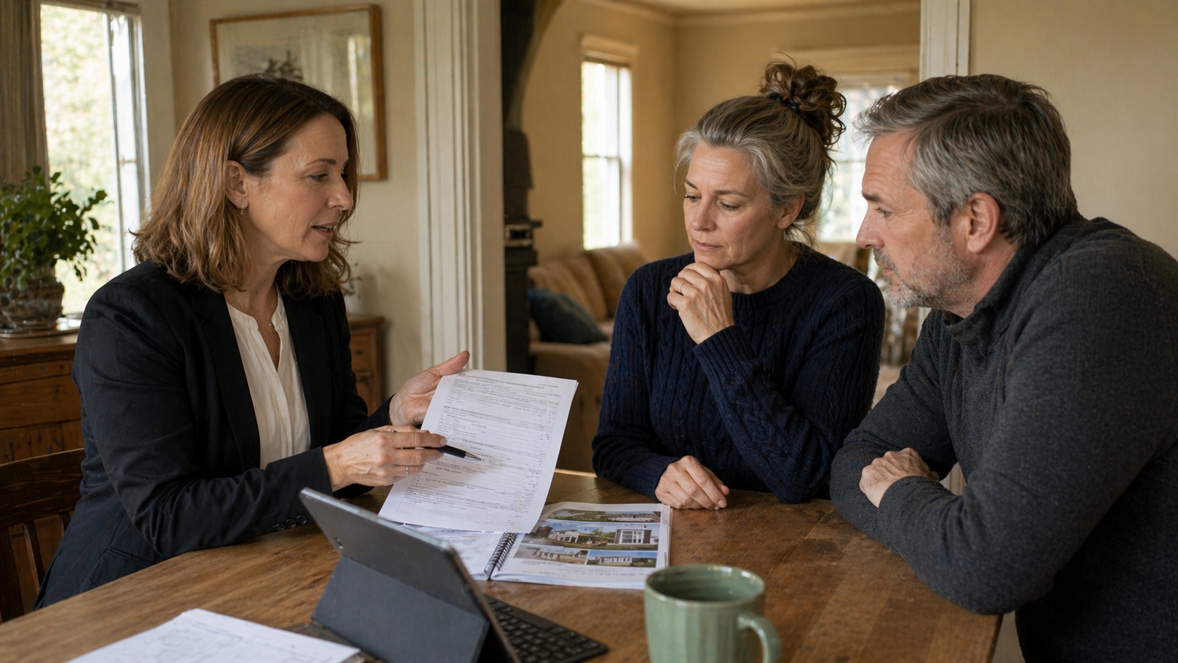 Seller and agent discussing home condition and pricing strategy