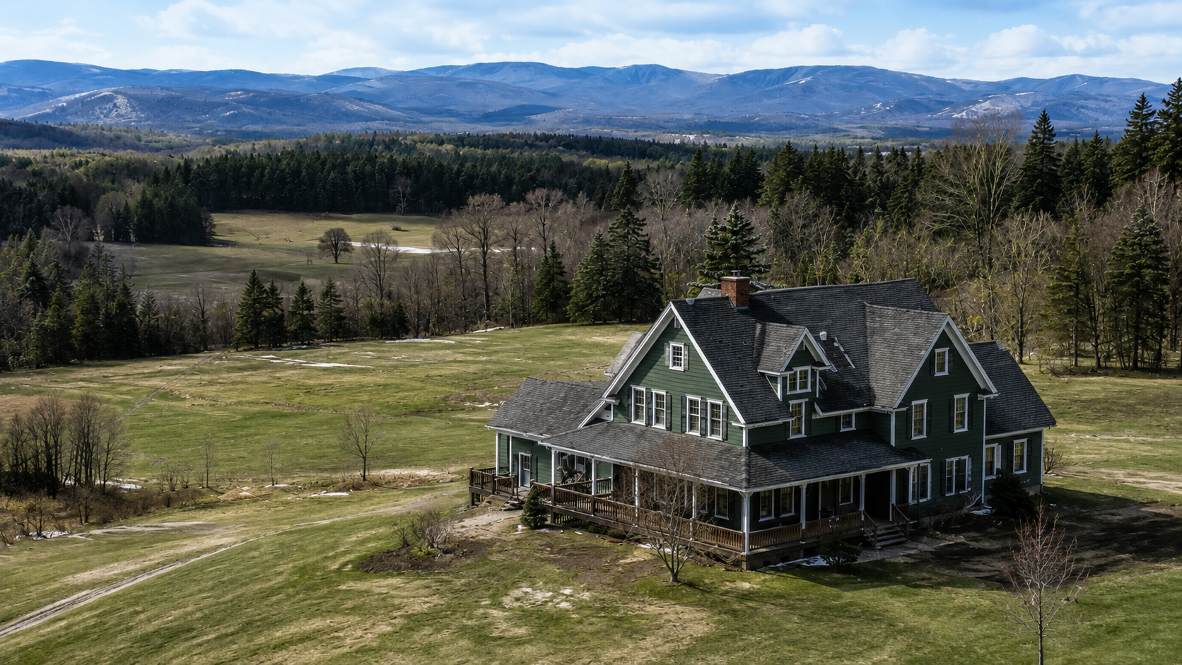 Vermont home in spring with forest surroundings