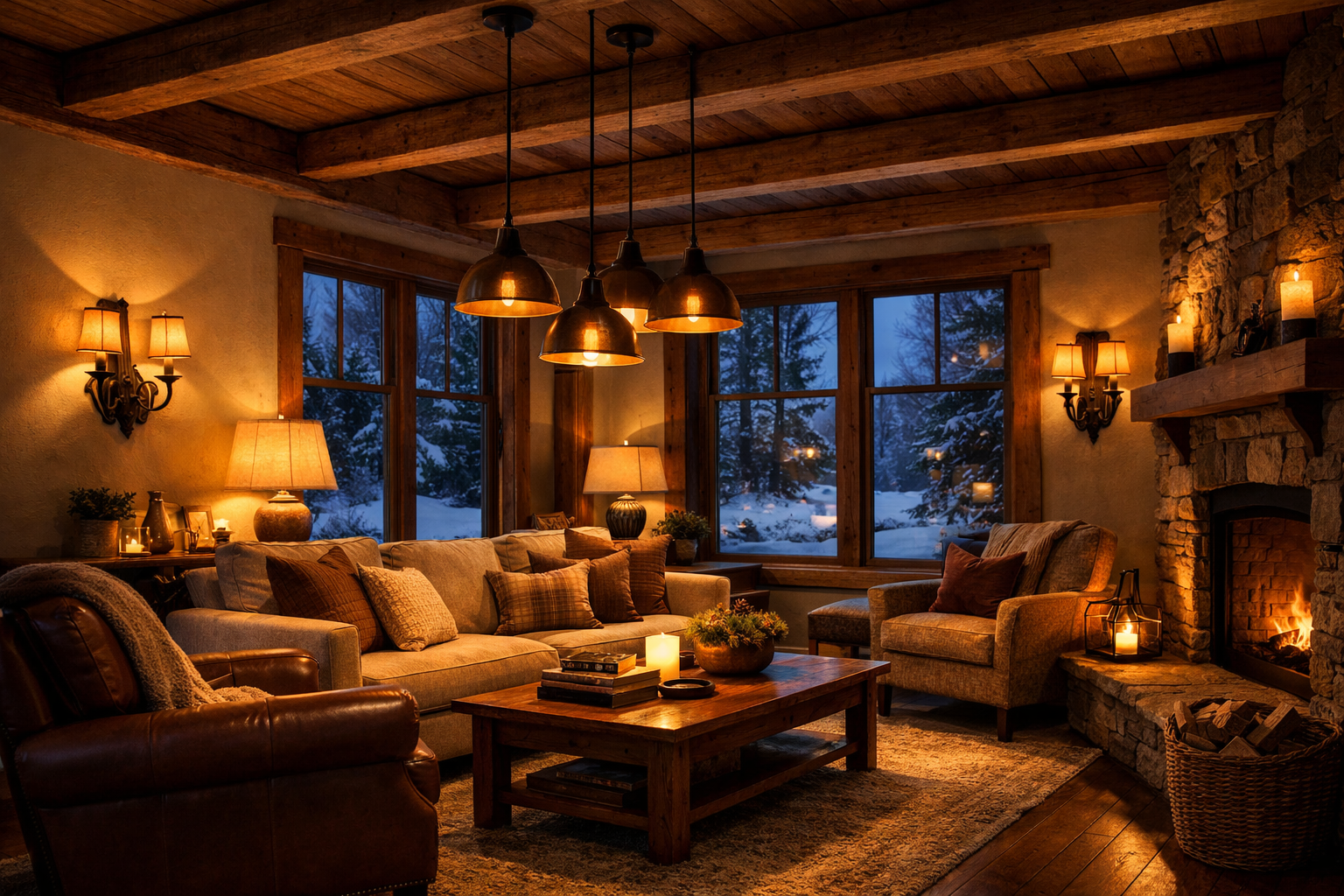 Layered lighting in a Vermont interior