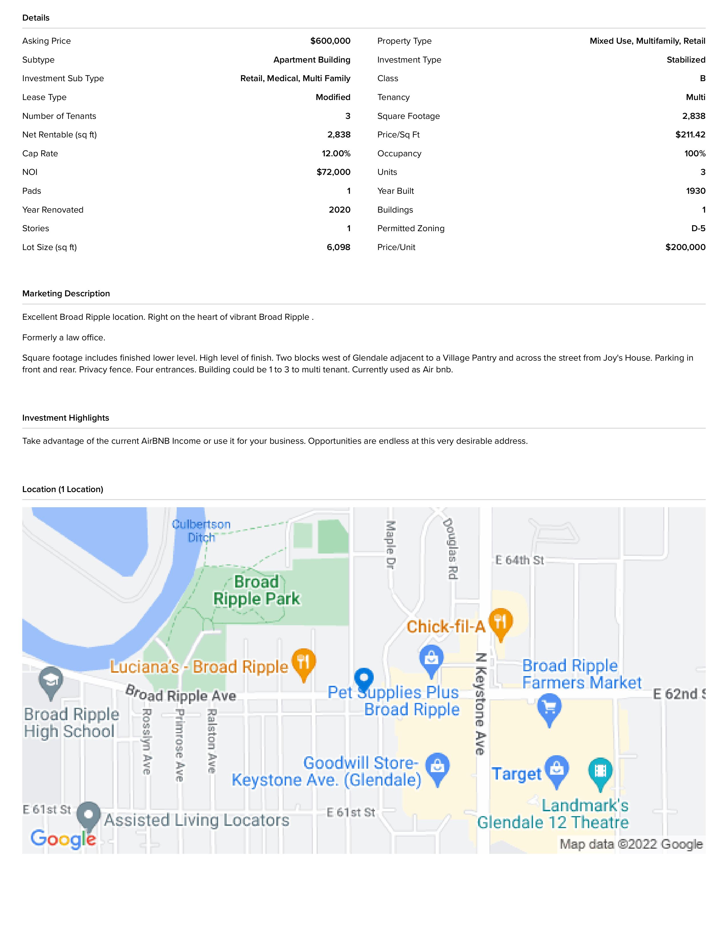 PRICE REDUCED !!! CASH COW !!! 2015 Broad Ripple Avenue