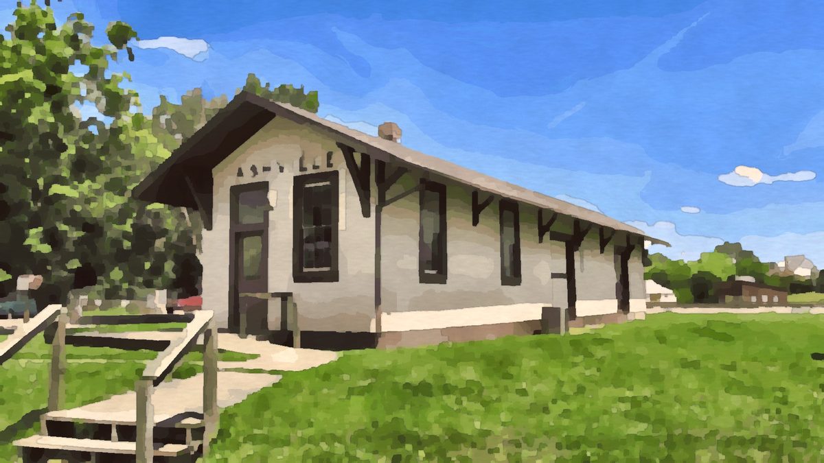 Painting of the historic railroad depot in Ashville, Ohio