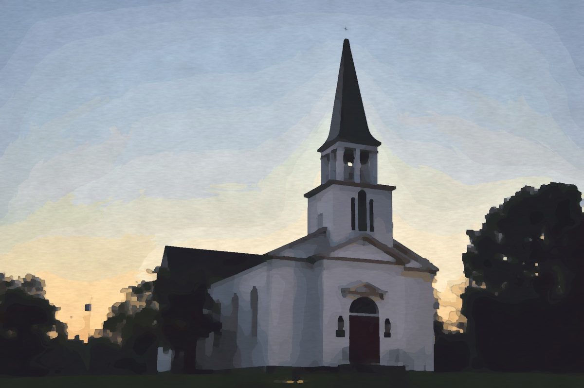 Painting of the historic St. James Meeting House in Boardman Park, Ohio