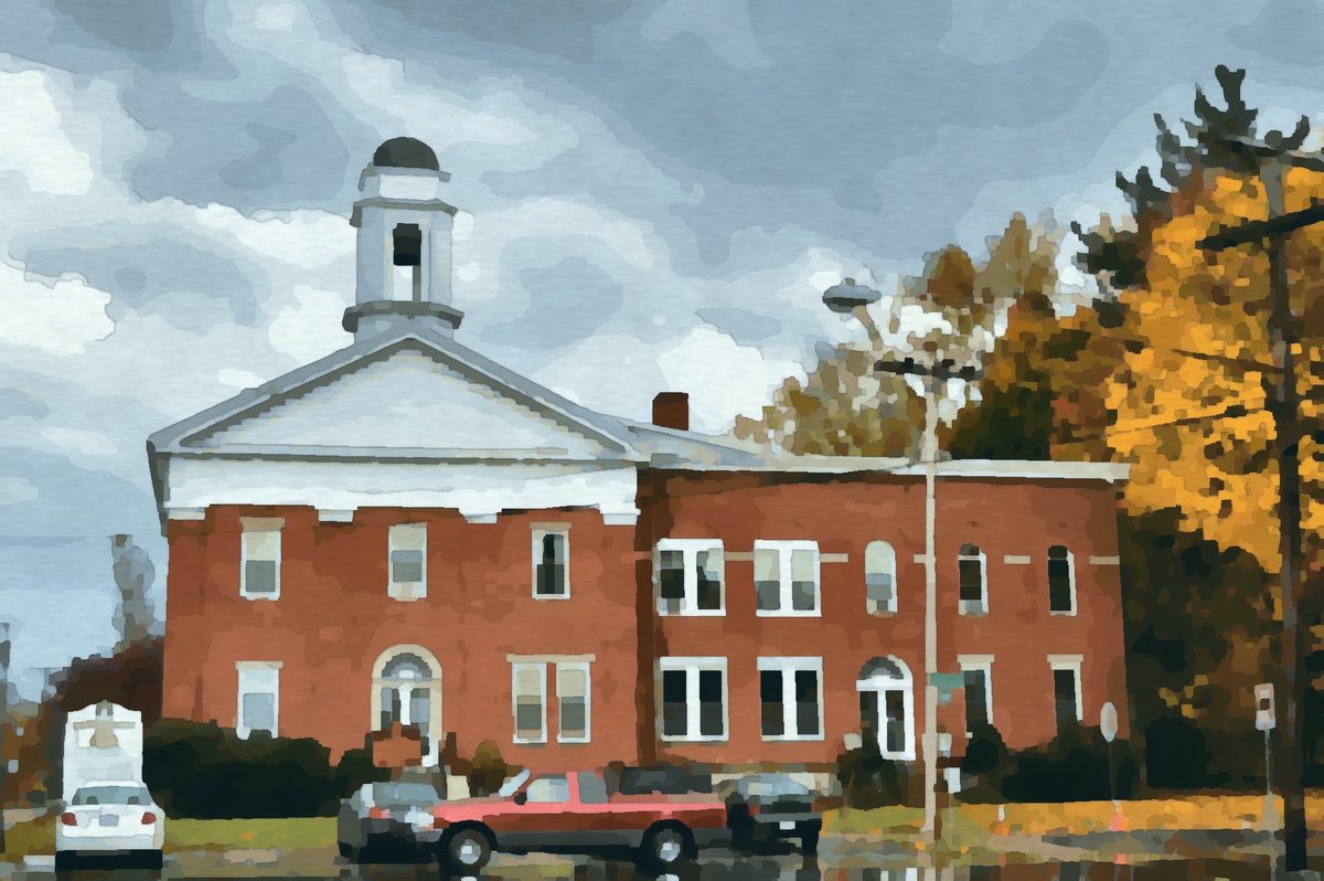 Painting of the old Mahoning County Courthouse in Canfield, Ohio
