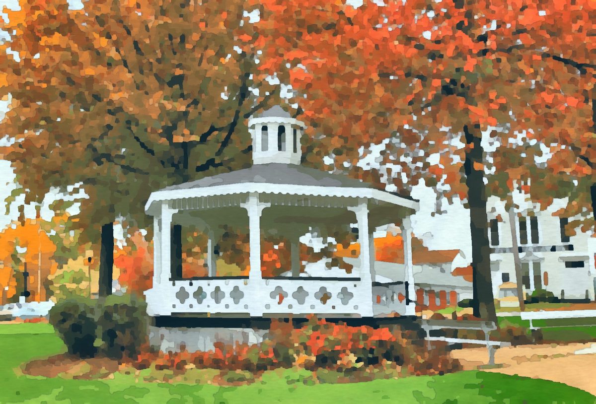 Painting of the gazebo on the village green in Canfield, Ohio