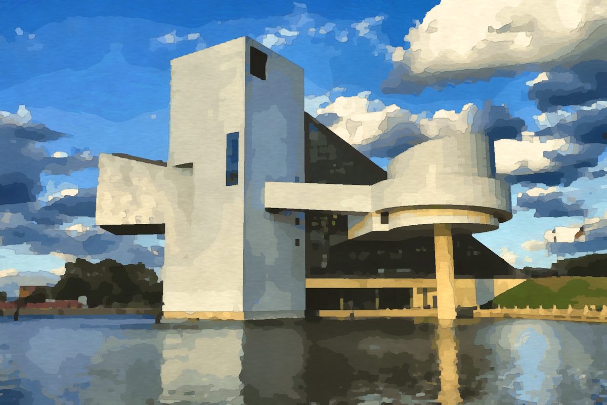 Painting of the Rock and Roll Hall of Fame on the Cleveland lakefront