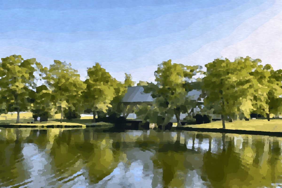 Painting of the pond at Homestead Park in Hilliard, Ohio