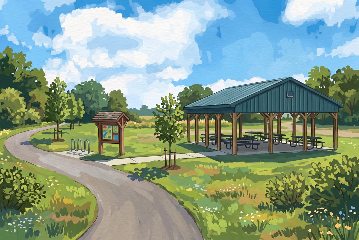 Painting of the trailhead shelter on the T.J. Evans bike path in Johnstown, Ohio