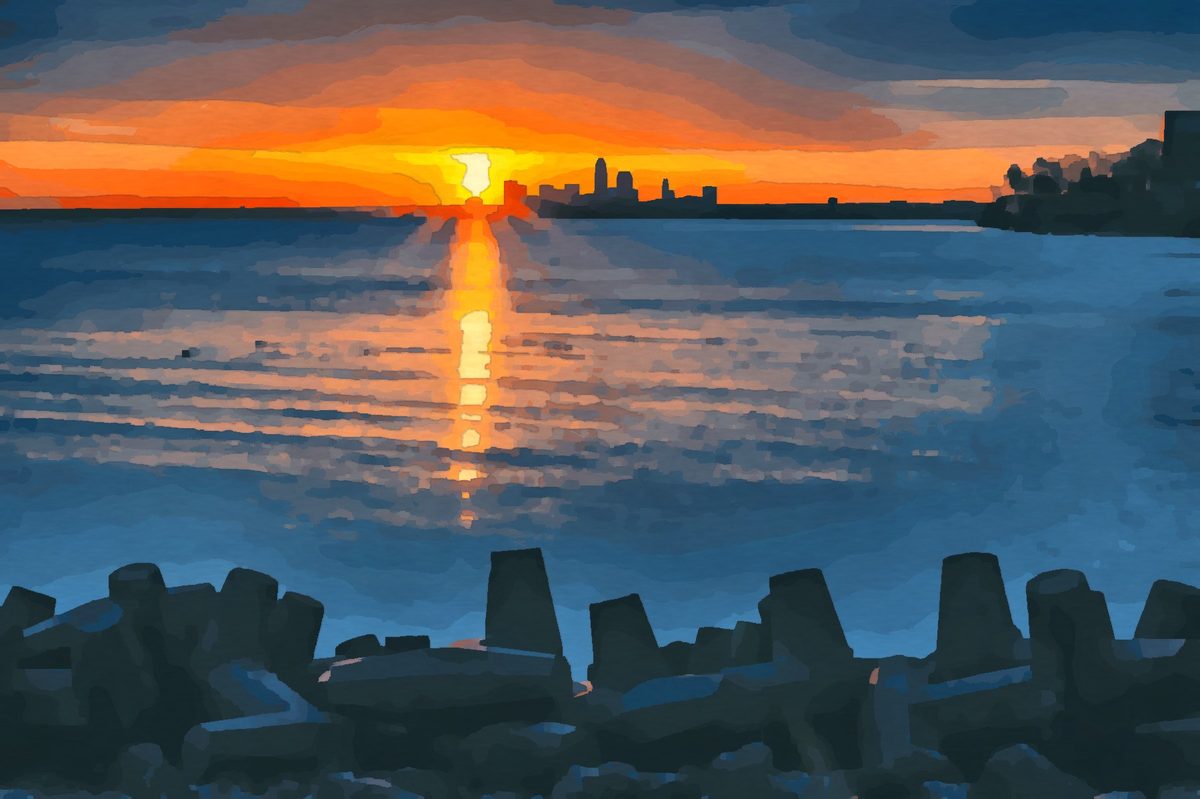 Painting of the Lake Erie lakefront at Lakewood Park in Lakewood, Ohio