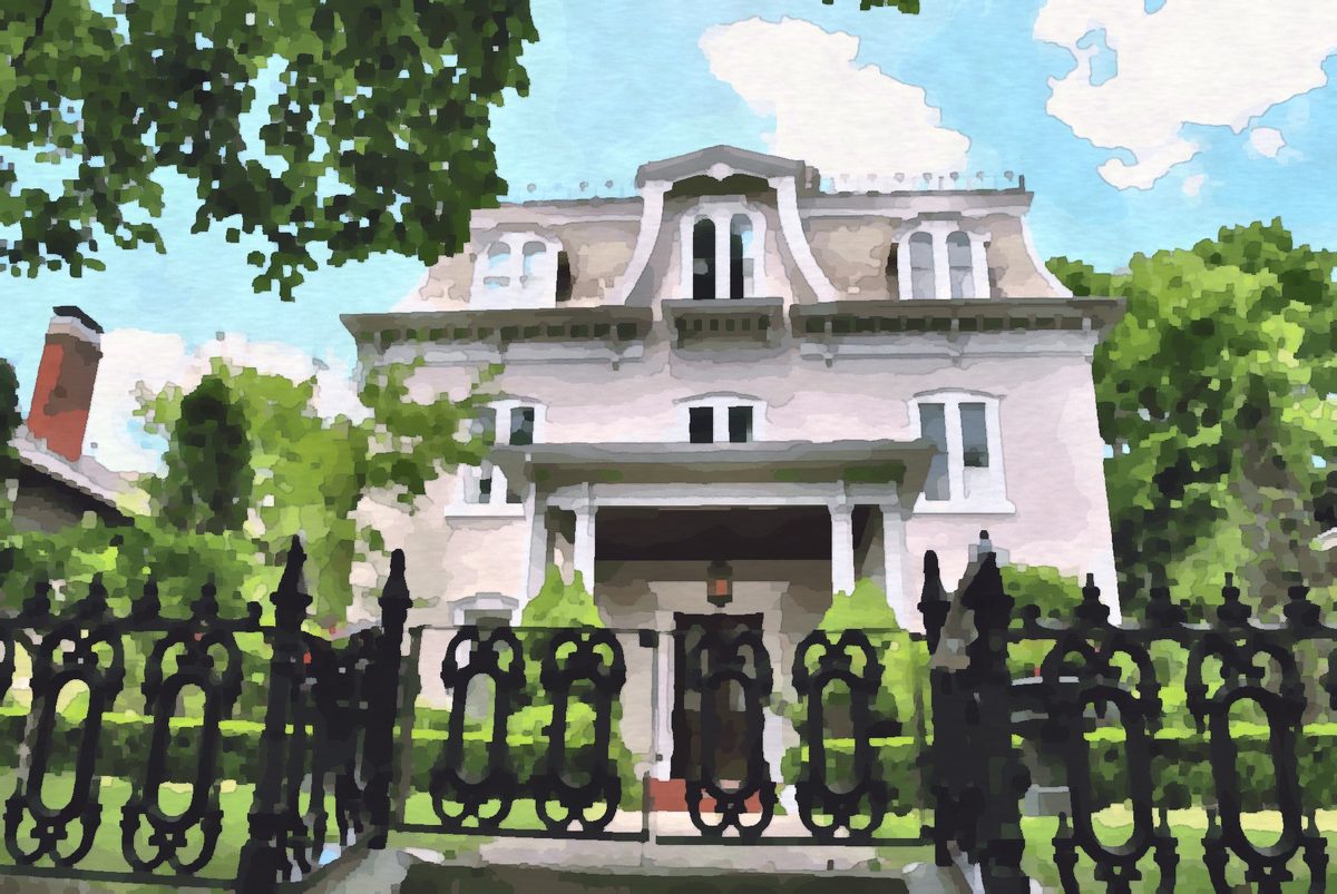 Painting of historic homes in the Square 13 Historic District, Lancaster, Ohio