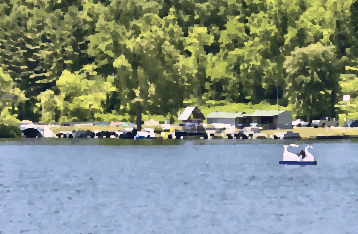 Painting of the marina at Lake Logan near Logan, Ohio
