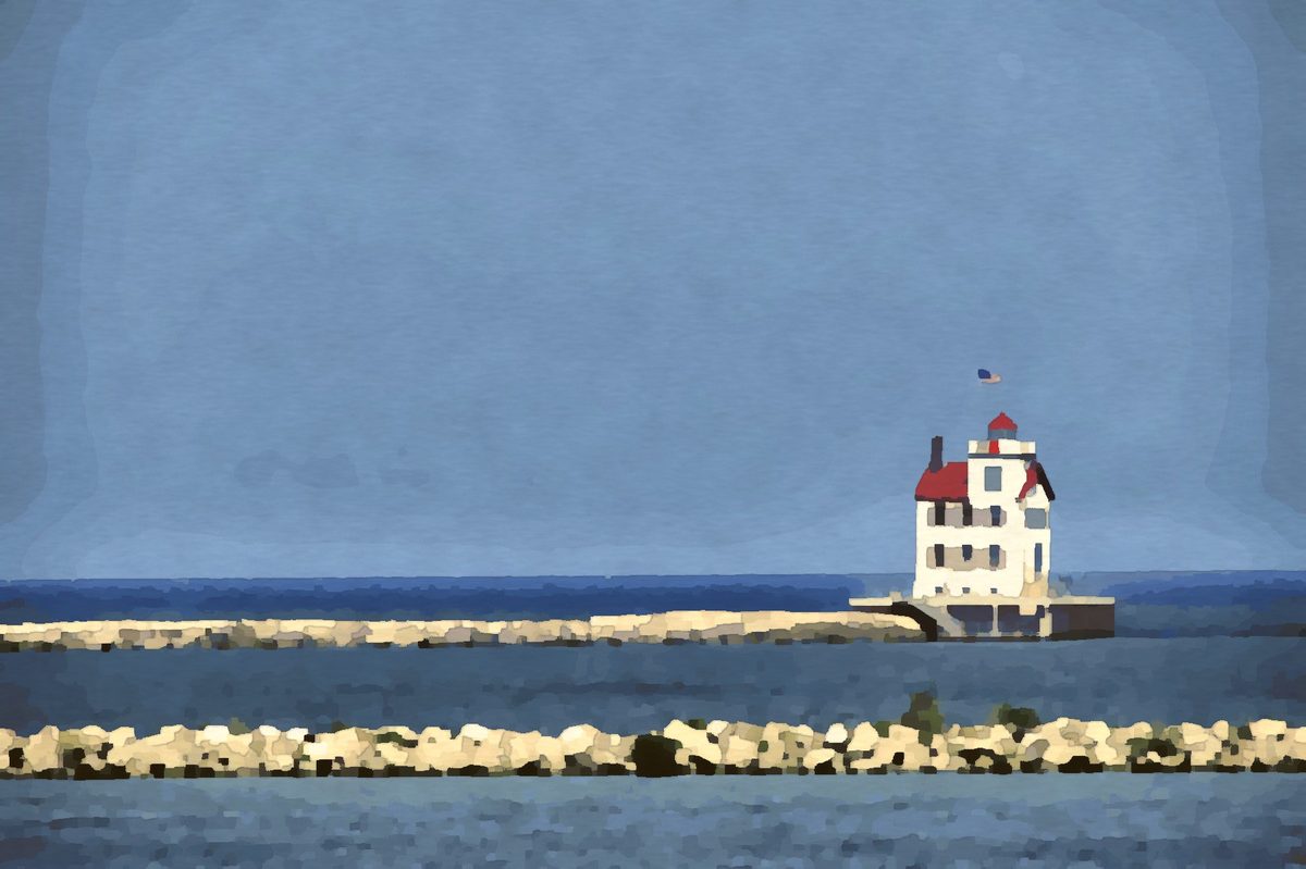 Painting of the Lorain lighthouse on Lake Erie in Lorain, Ohio