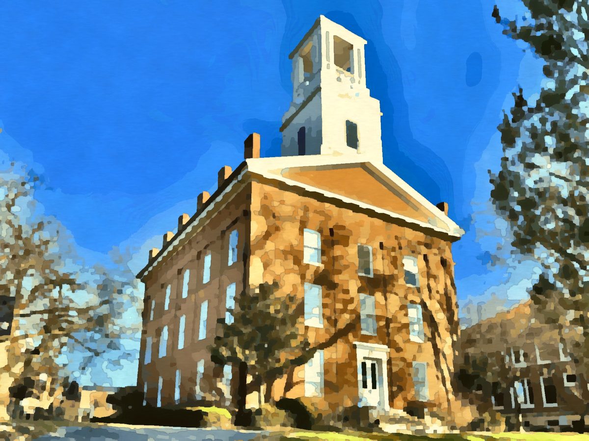 Painting of Erwin Hall at Marietta College in Marietta, Ohio