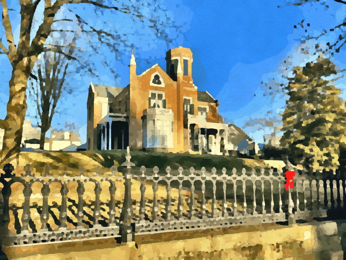 Painting of The Castle, a Gothic Revival house museum in Marietta, Ohio