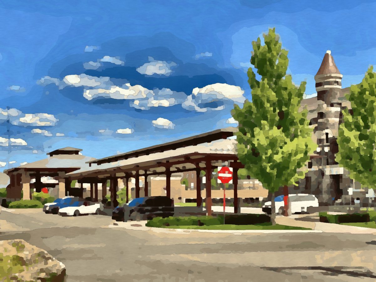 Painting of the Canal Market District plaza in downtown Newark, Ohio