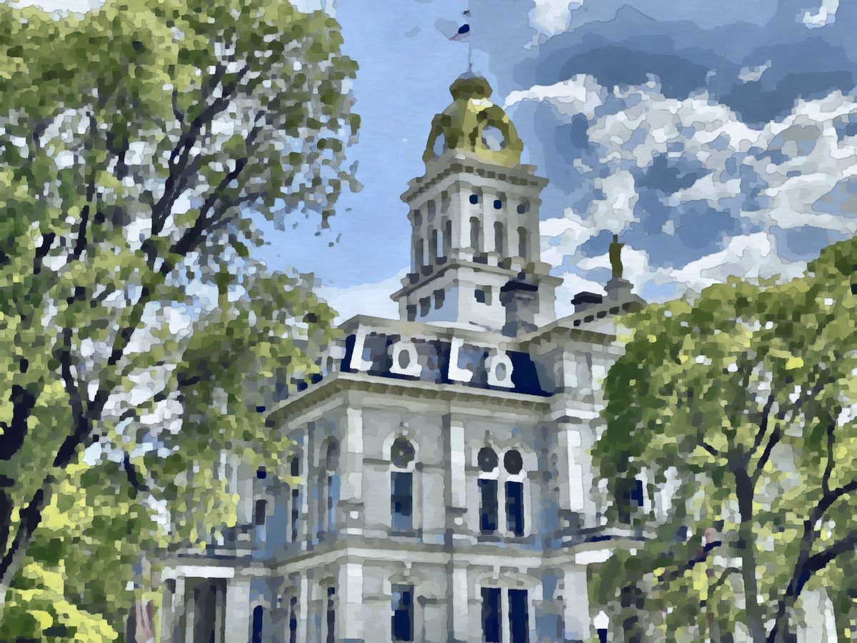 Painting of the Licking County Courthouse on the square in downtown Newark, Ohio
