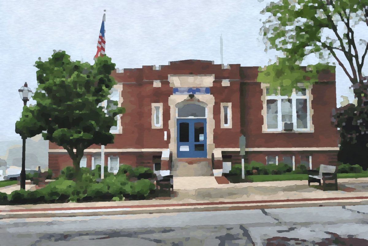 Painting of the Carnegie library building in Olde Pickerington Village, Ohio