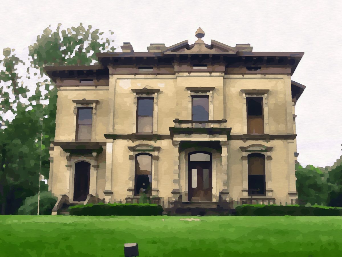 Painting of a historic mansion in the East High Street Historic District, Springfield, Ohio