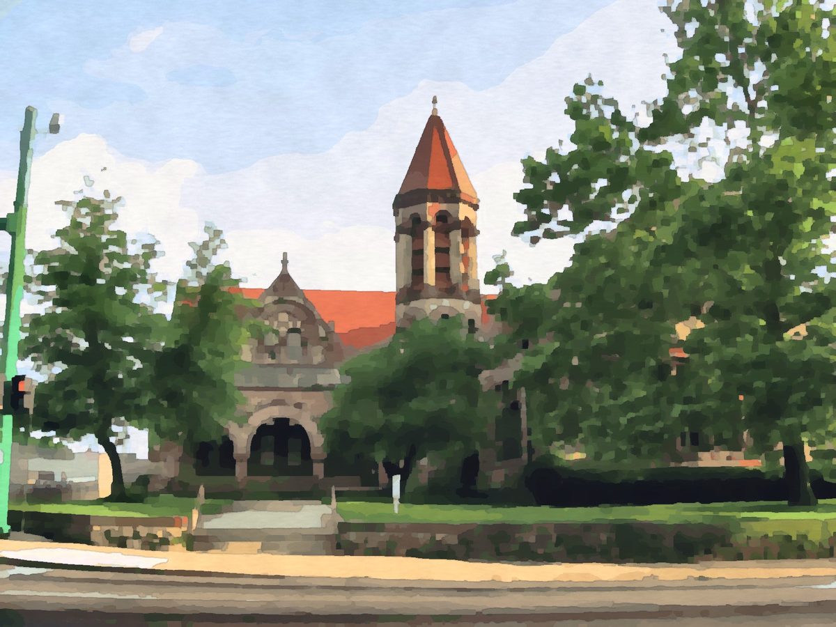 Painting of the historic Warder Public Library in Springfield, Ohio