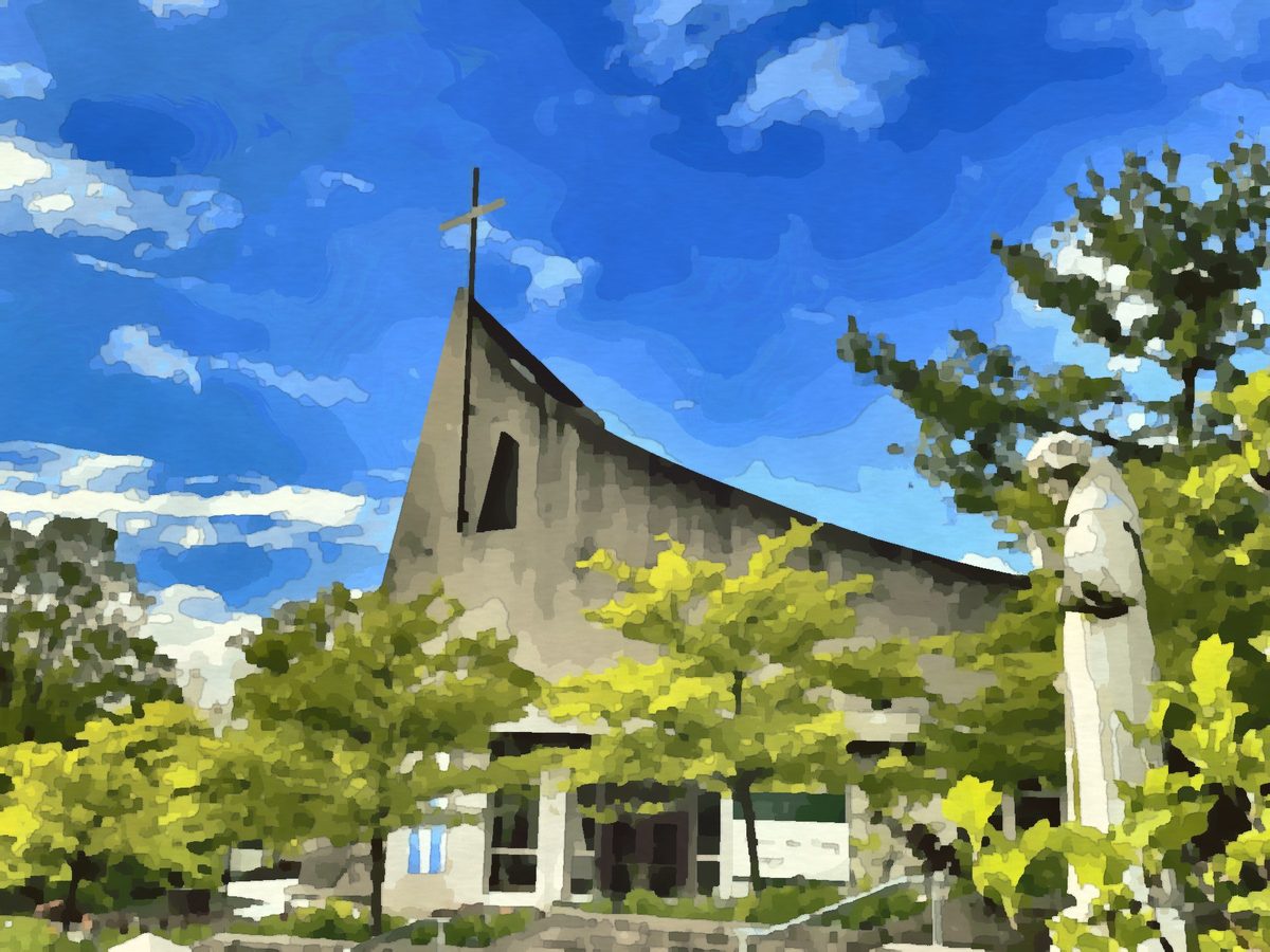 Painting of the chapel at Franciscan University of Steubenville, Ohio