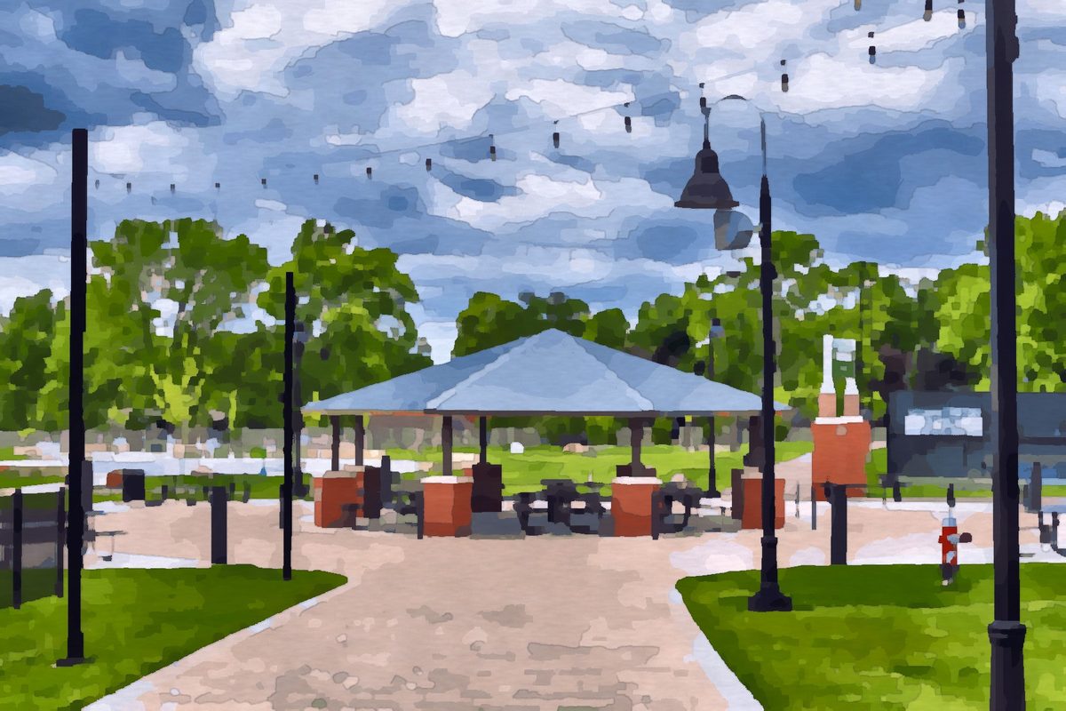 Painting of the Town Center park in Strongsville, Ohio