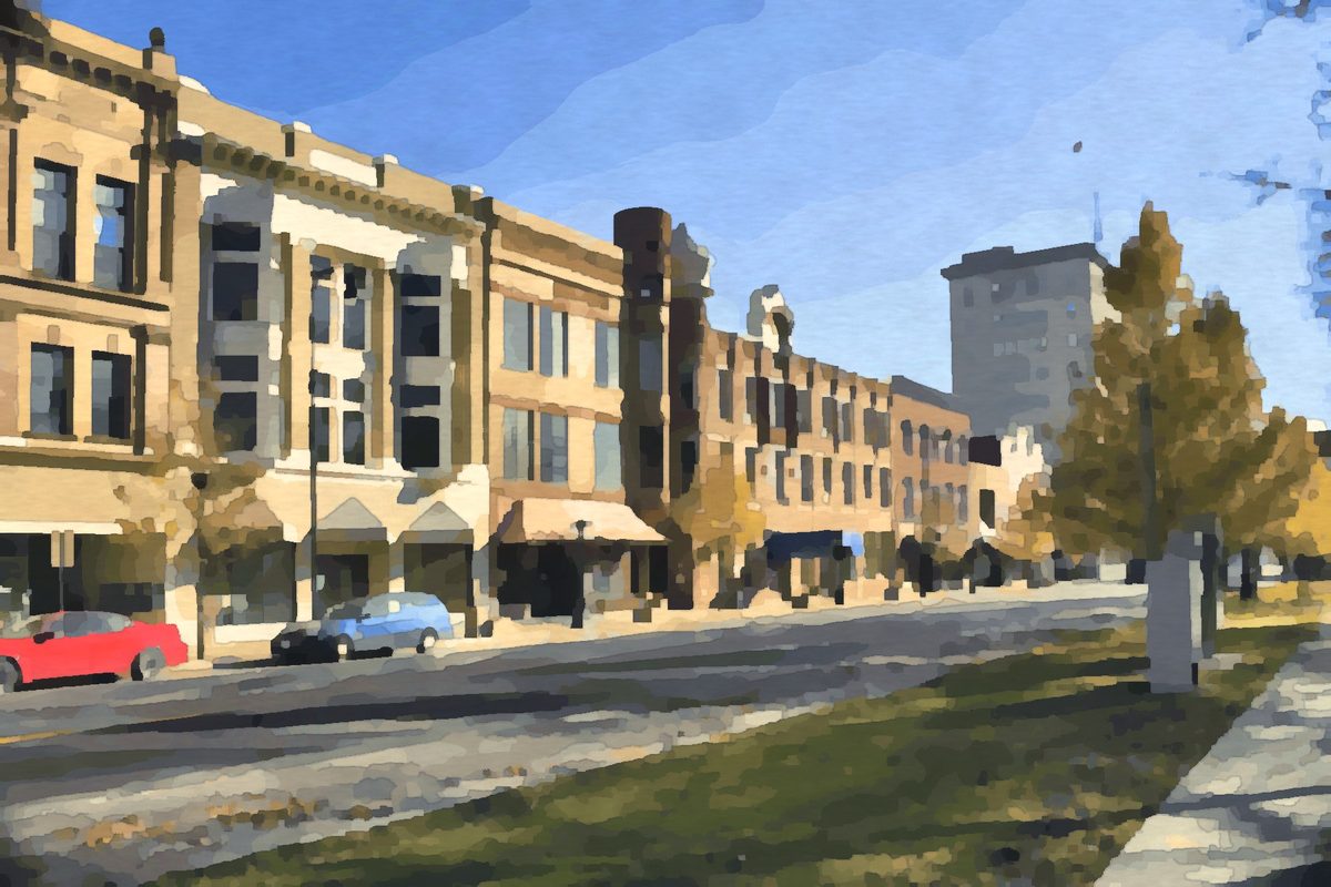 Painting of Courthouse Square in downtown Warren, Ohio