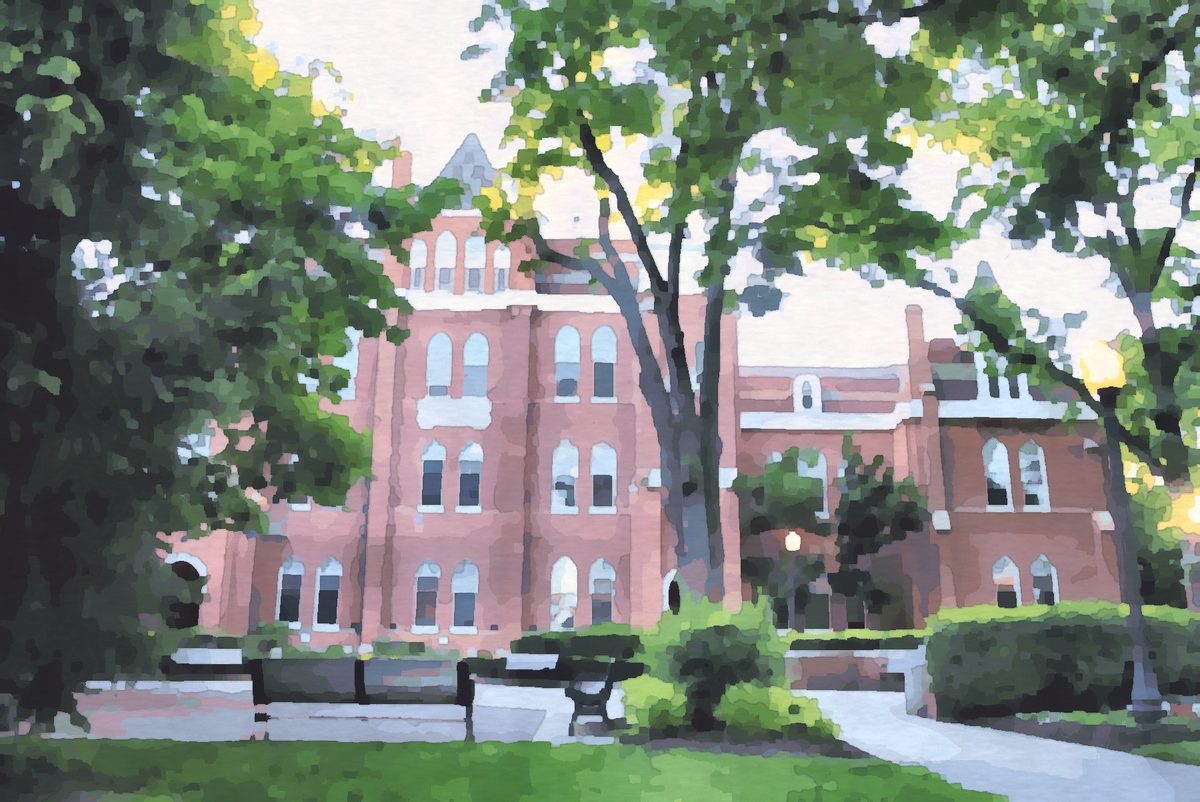 Painting of Towers Hall at Otterbein University in Westerville, Ohio