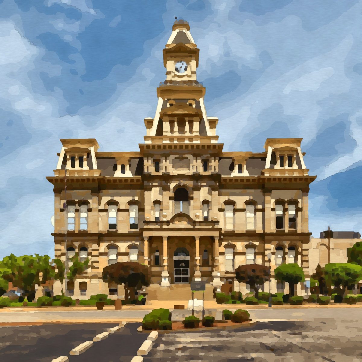 Painting of the Muskingum County Courthouse in Zanesville, Ohio
