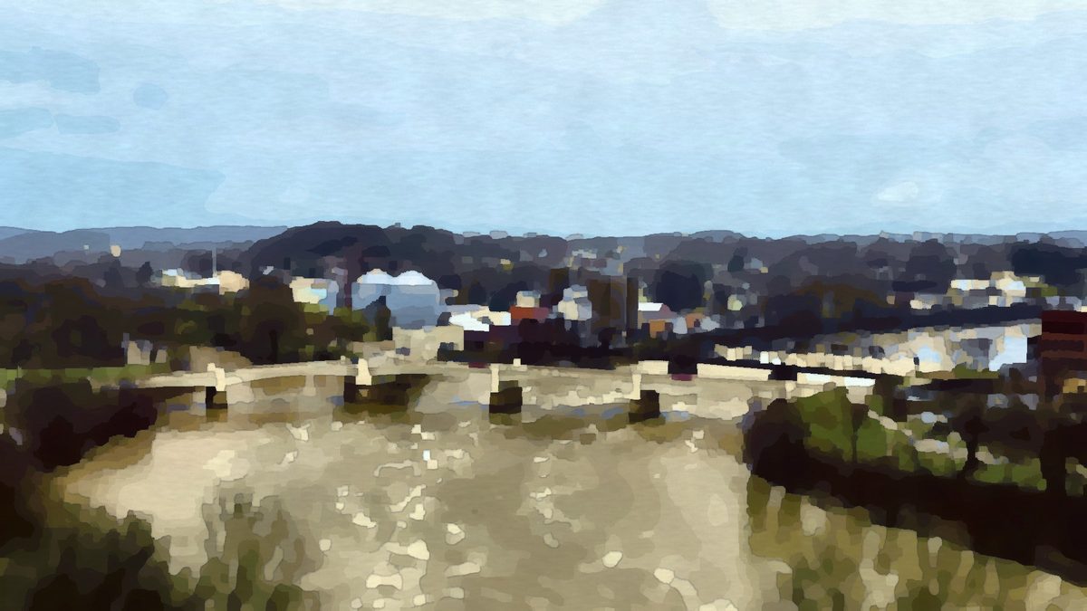 Painting of the Y-Bridge over the Muskingum River in Zanesville, Ohio