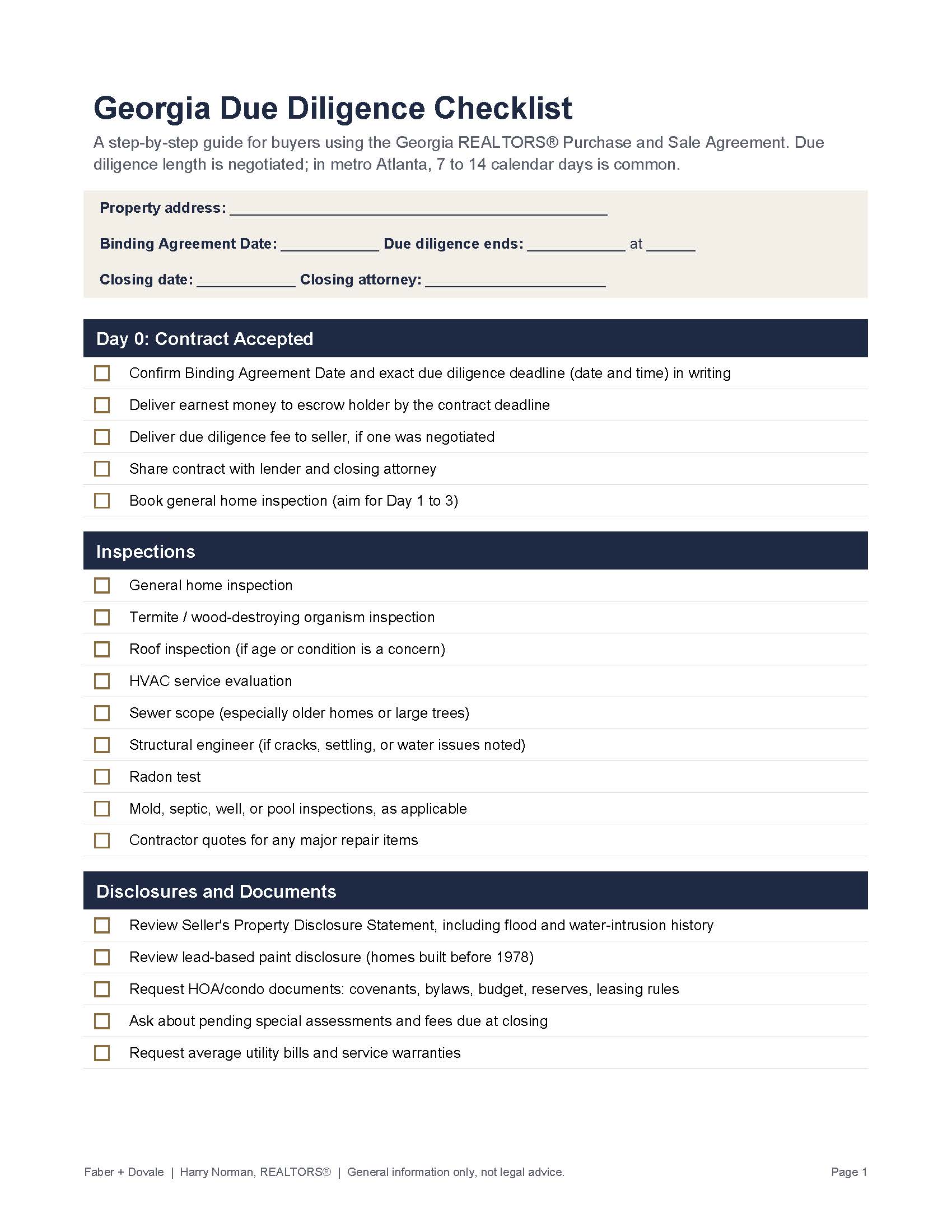 Due diligence checklist