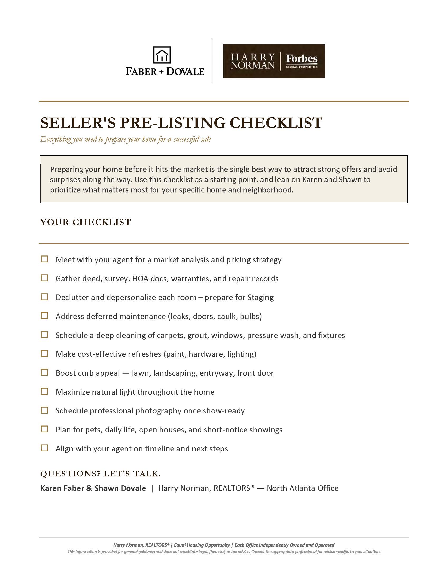 Seller's pre-listing checklist