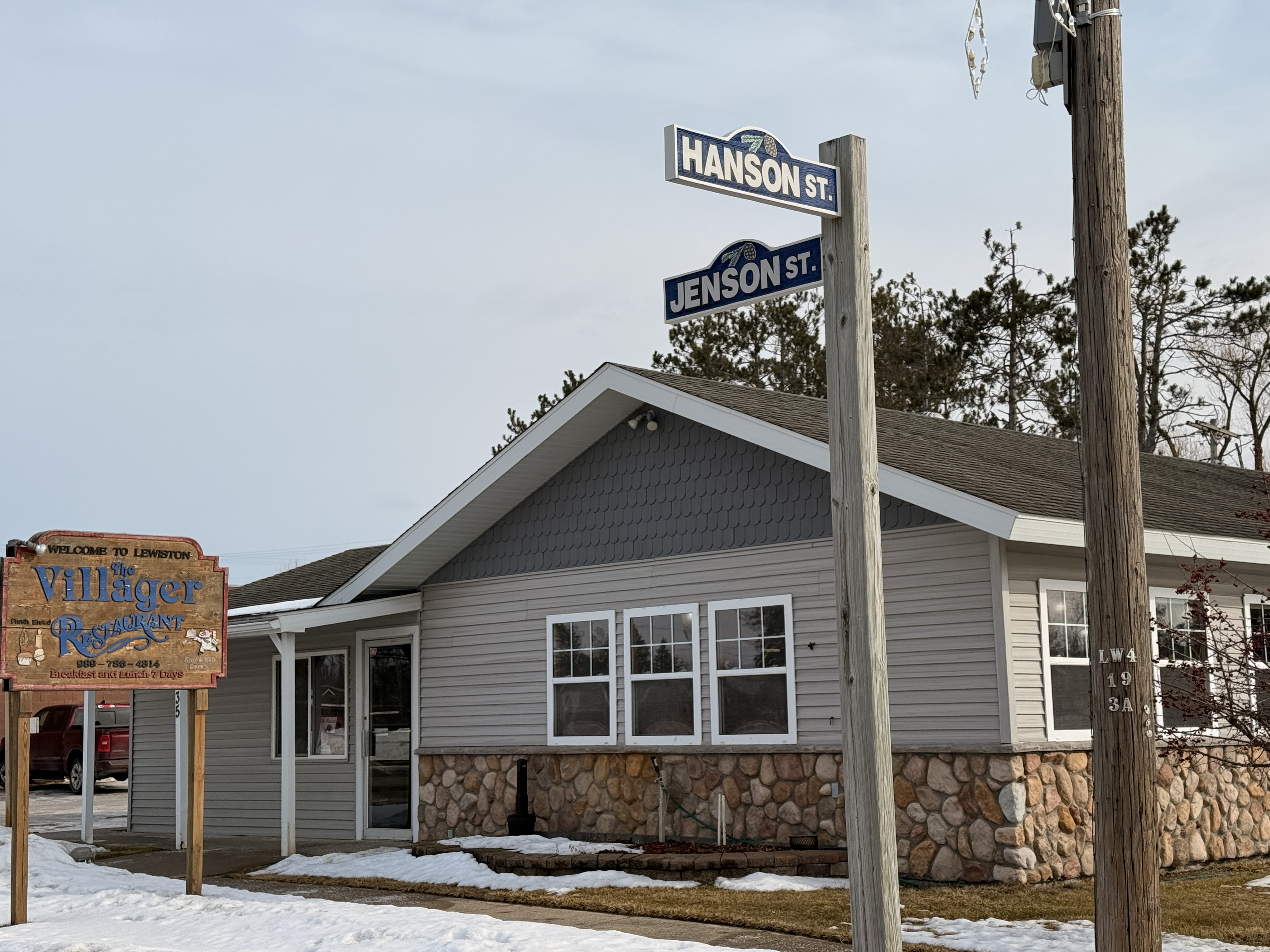 The Villager Restaurant on the corner of Hanson St. and Jenson St. in Lewiston, Michigan - Huston Real Estate
