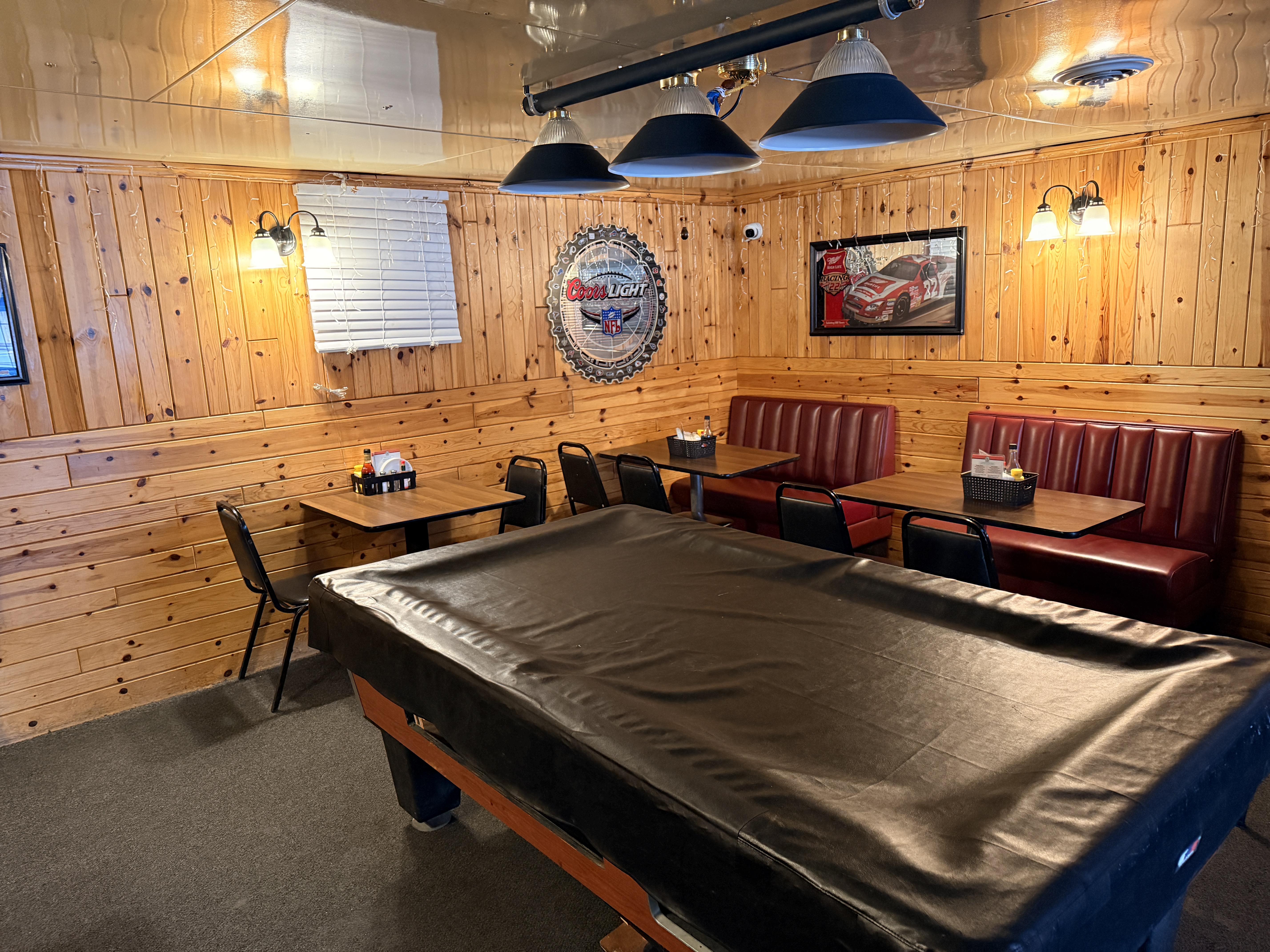 Backroom with pool table at the Lewiston Hotel