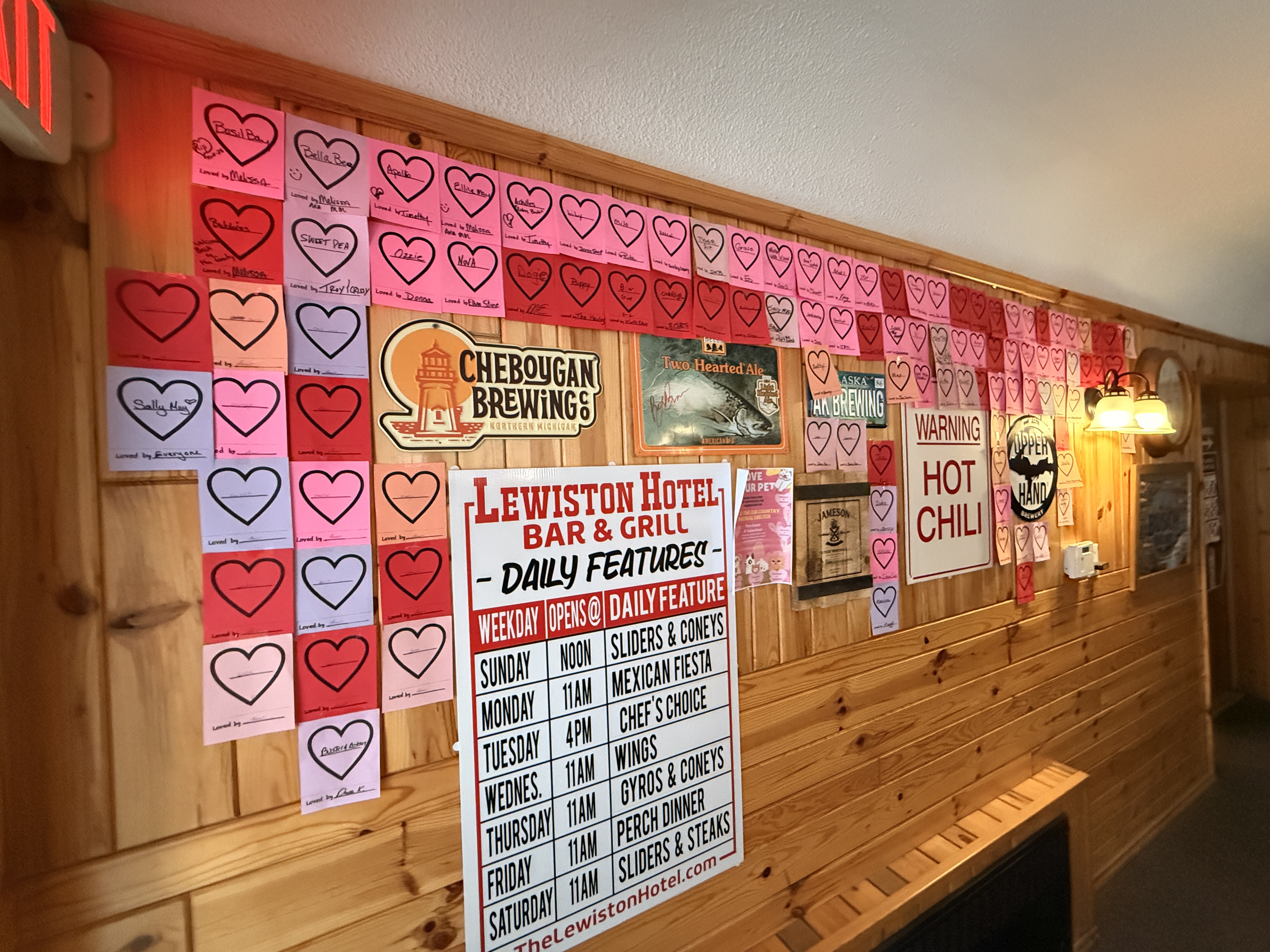 Daily feature specials board at the Lewiston Hotel