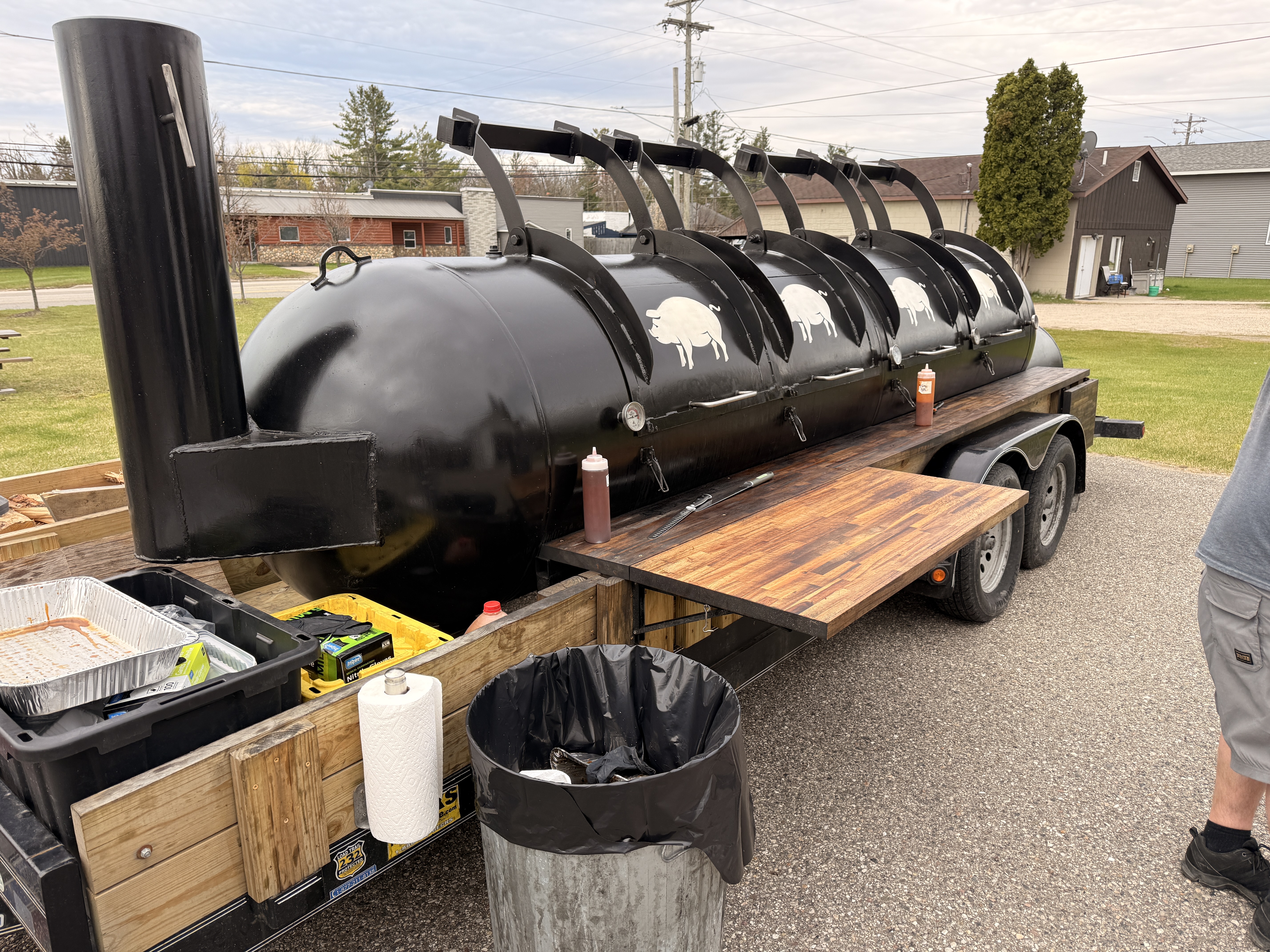 Smoker open with food on the grill - The Paddling Pig Northern Michigan BBQ