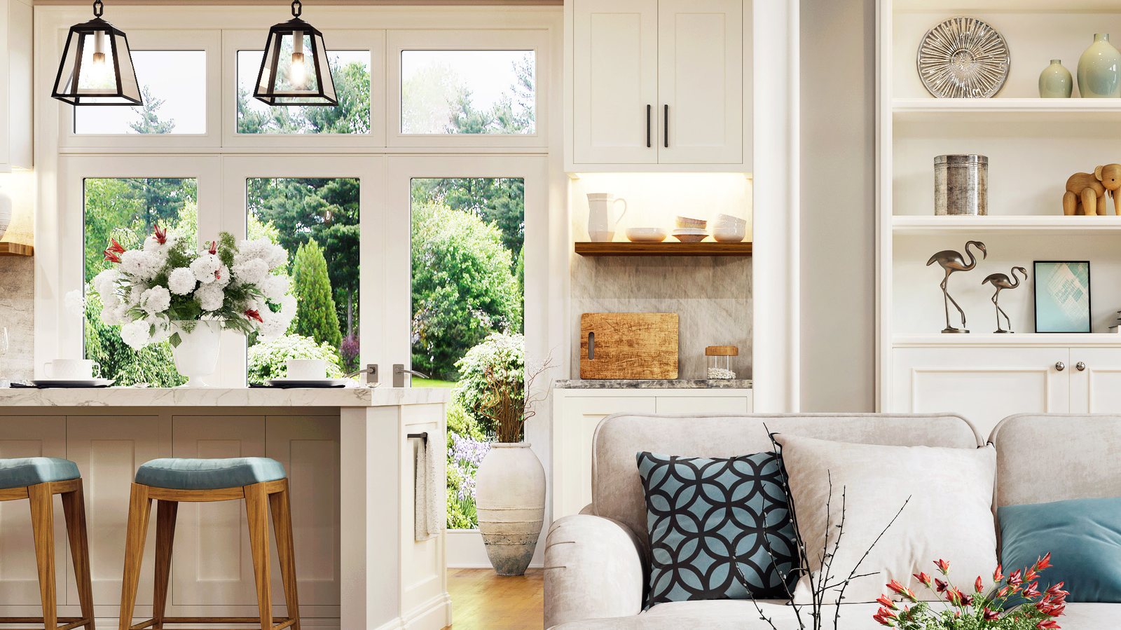 Bright living room and kitchen, ready for the new owners