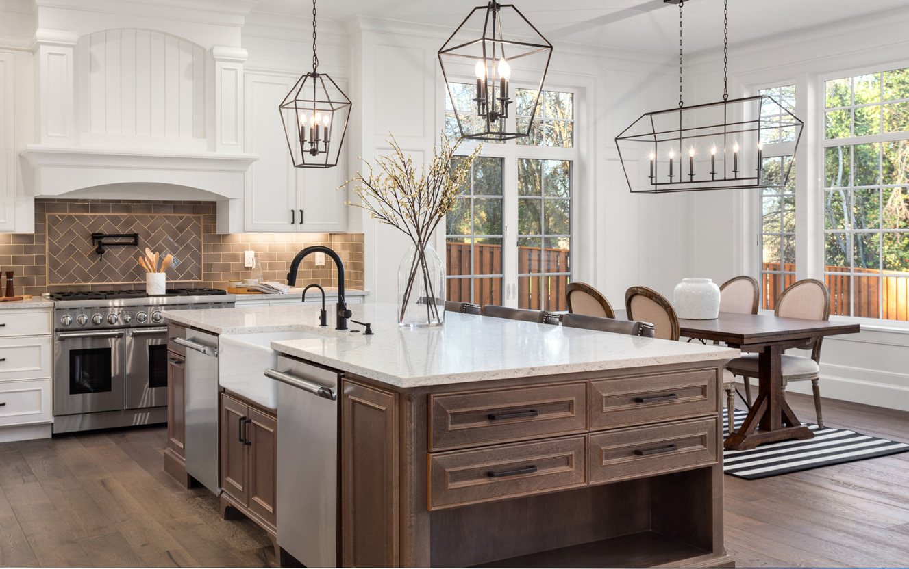 Clean, bright kitchen with a large island, ready for buyers